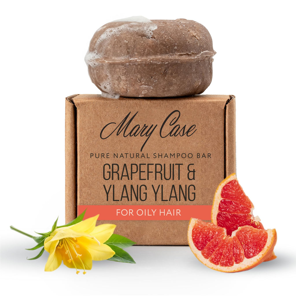 Mary Case Shampoo Bar for Oily Hair – Natural Solid Shampoo Bar 3.5 oz / 100g with Biotin – Oil Control, Rich Lather Hair Shampoo Bar – Grapefruit & Ylang – Plastic-Free