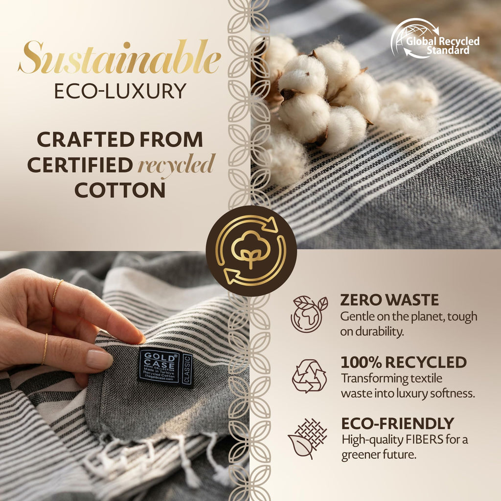 Gold Case Hera Turkish Beach Towels Set of 6-67x37 Inch Oversized Sand Free Quick Dry Pool Towels Made in Türkiye - Black