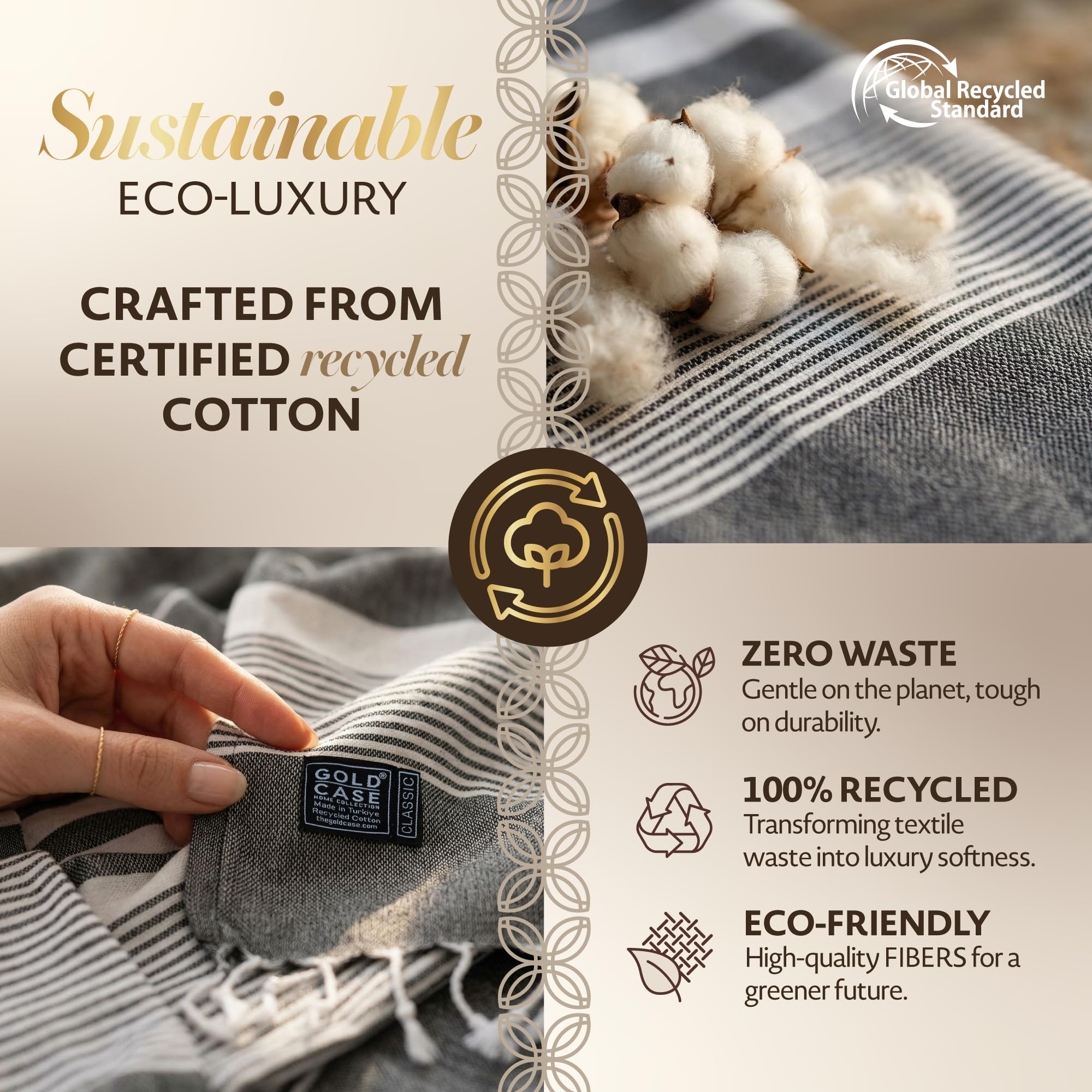 Gold Case Hera Turkish Beach Towels Set of 6-67x37 Inch Oversized Sand Free Quick Dry Pool Towels Made in Türkiye - Black