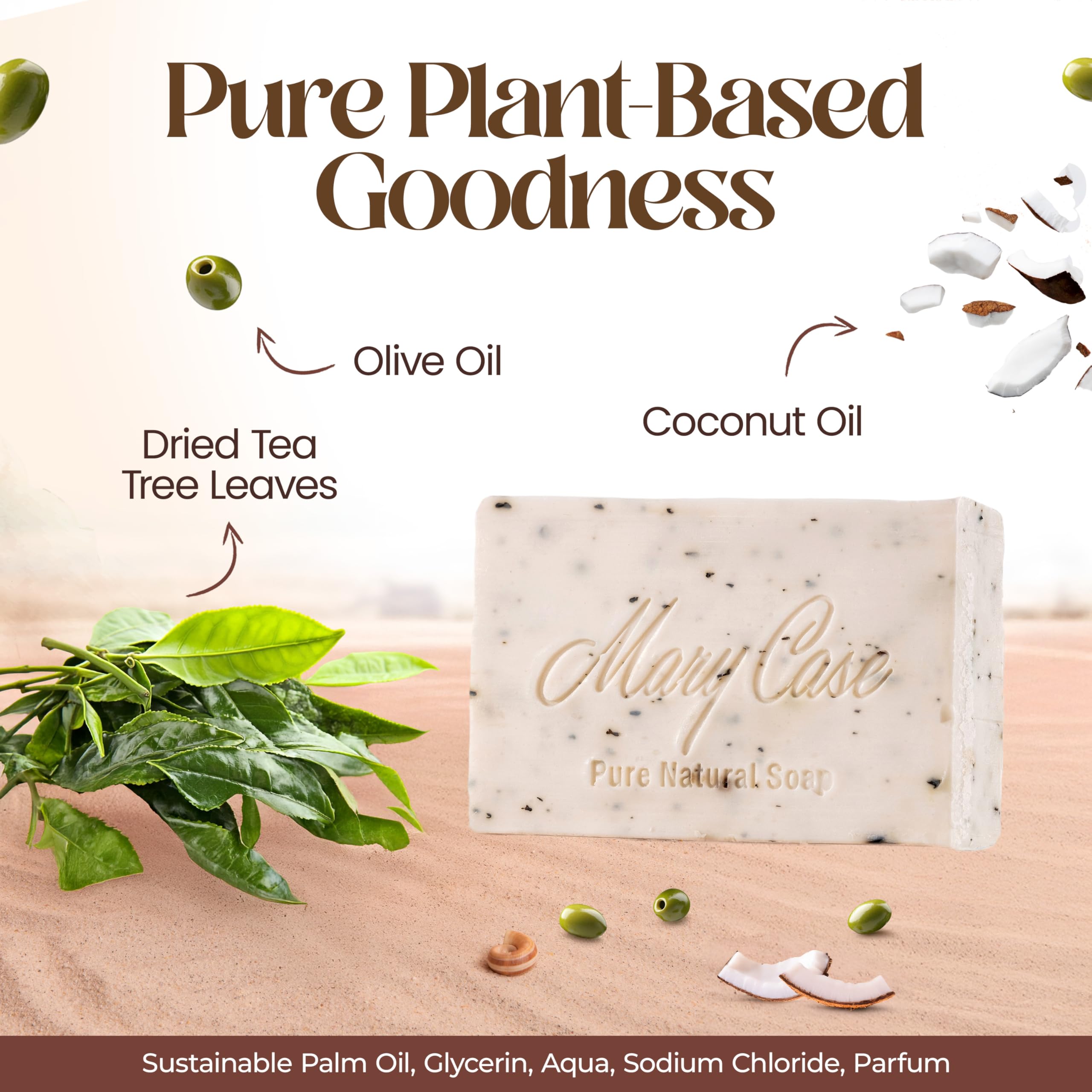 Mary Case All Natural Bar Soaps for Men & Women (Set of 4) - All Vegan - Bath Soap Bar with Olive, Coconut, Essential Oils & Leaves - Vegan Natural Soaps