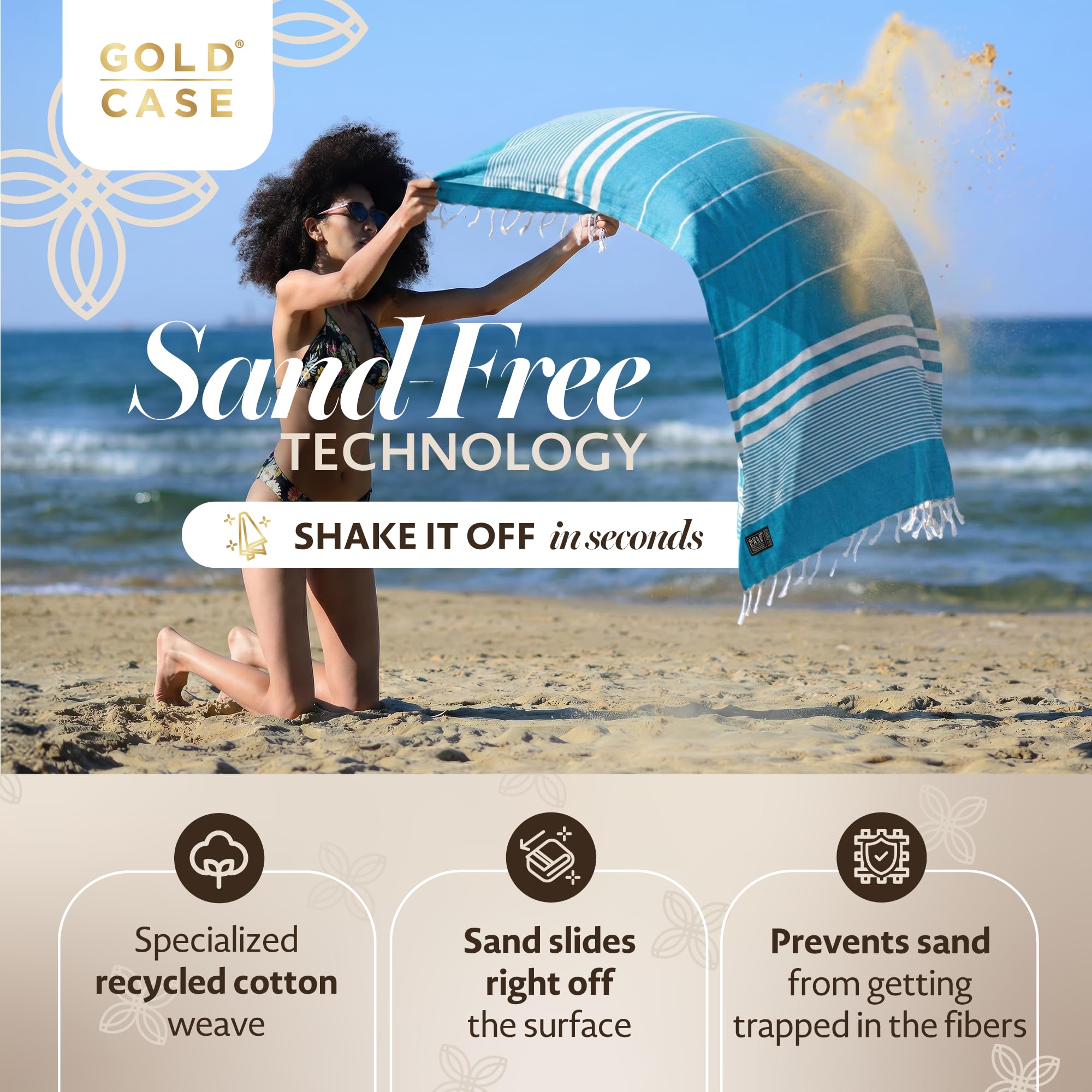 Gold Case Hera Turkish Beach Towels Set of 6-67x37 Inch Oversized Sand Free Quick Dry Pool Towels Made in Türkiye - Blue Tones