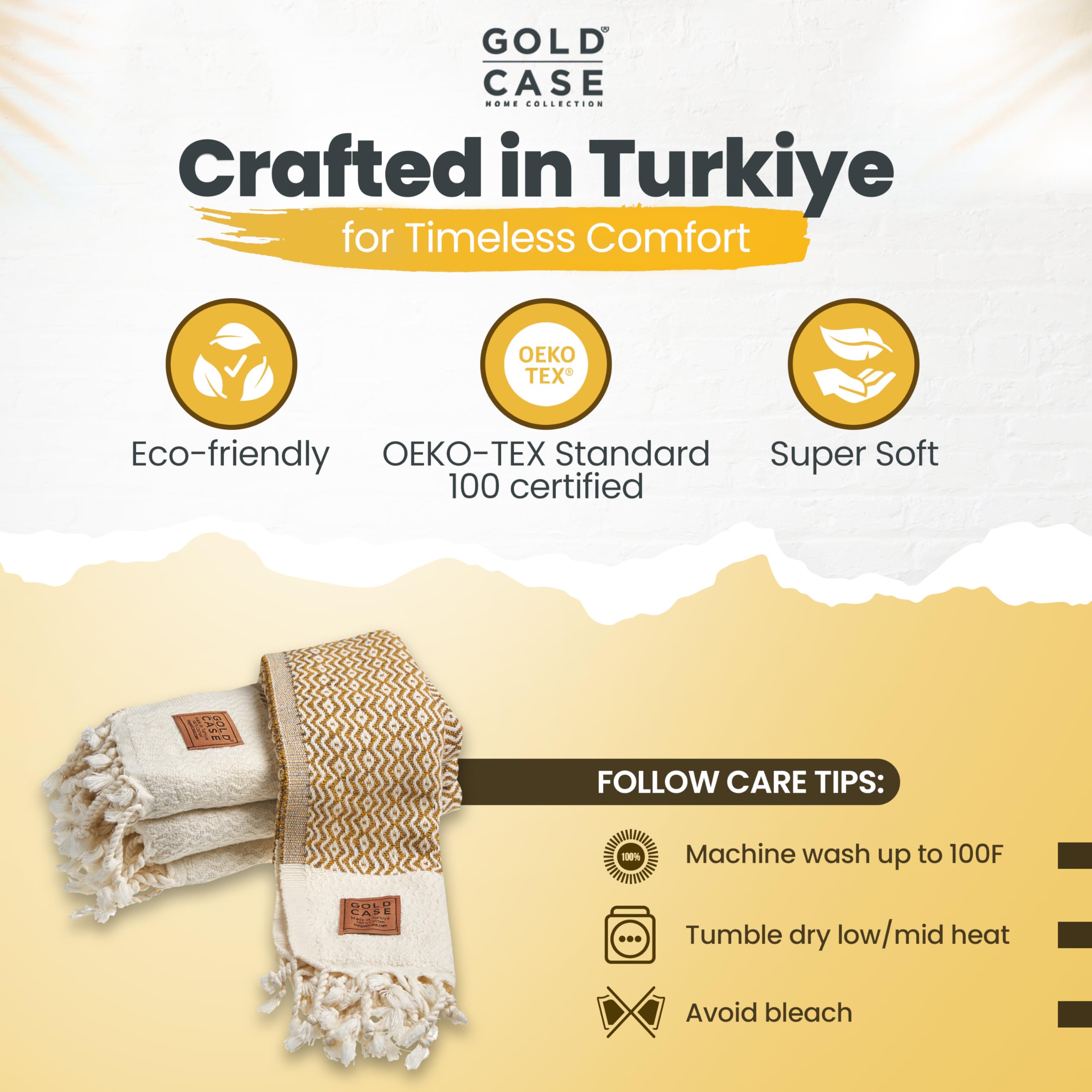 Gold CASE Turkish Hand Towels for Bathroom Set of 4–20x40''–100% Cotton Bathroom Hand Towels – Zeus Towel for Spa, Face, Tea & Dishcloth – Decorative Cloth – DarkMustard