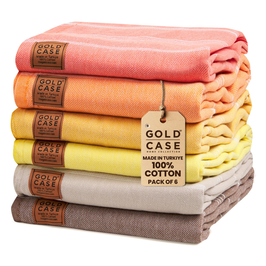Gold CASE LYCIA Turkish Beach Towel Set of 6 – 100% Cotton Turkish Beach Towels Bulk 70 x 38'' – LYCIA Oversized, Quick Dry & Sand Free Beach Towel – Lightweight Towels Set in Tones of Yellow