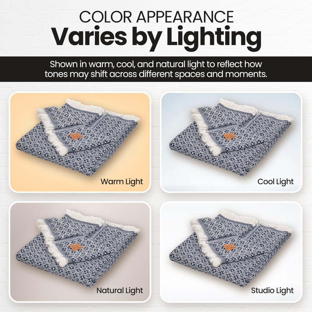 Gold Case Throw Blanket for Couch - 100% Recycled Turkish Cotton Blankets & Throws - Retro Soft Throw Blankets for Living Room - Boho Decorative Woven Couch Blanket - 50x60 - Navy Blue