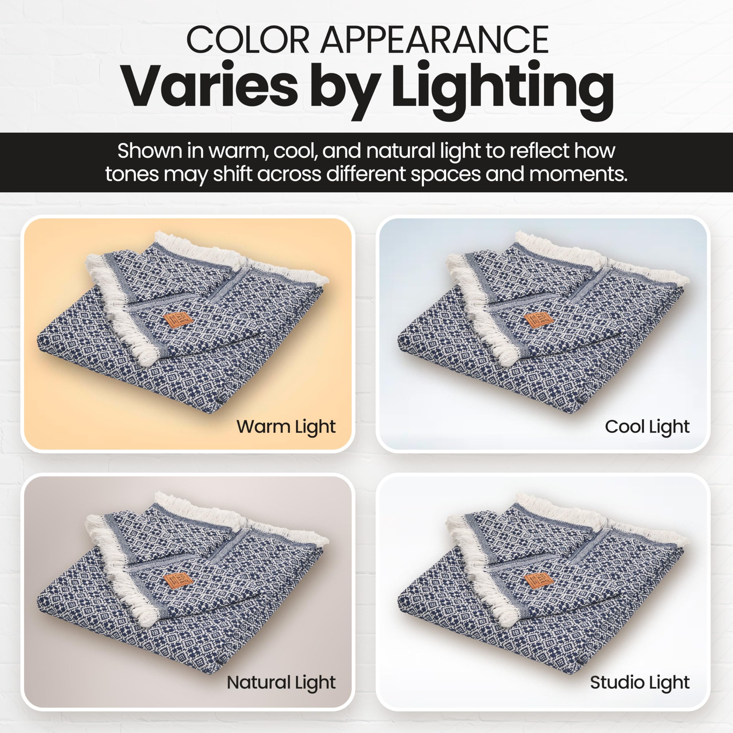 Gold Case Throw Blanket for Couch - 100% Recycled Turkish Cotton Blankets & Throws - Retro Soft Throw Blankets for Living Room - Boho Decorative Woven Couch Blanket - 50x60 - Navy Blue