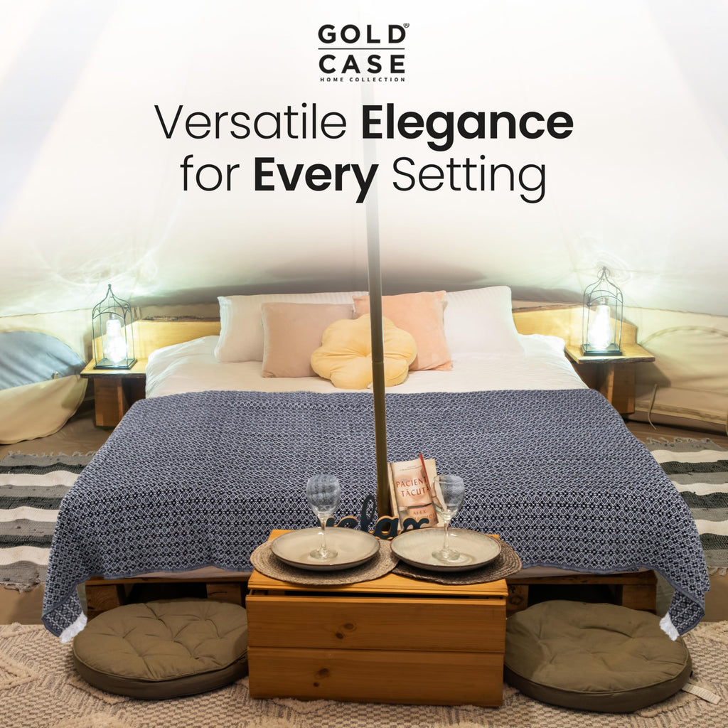 Gold Case Throw Blanket for Couch - 100% Recycled Turkish Cotton Blankets & Throws - Retro Soft Throw Blankets for Living Room - Boho Decorative Woven Couch Blanket - 50x60 - Navy Blue