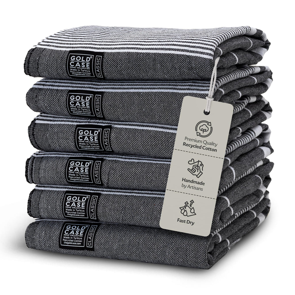 Gold Case Hera Turkish Beach Towels Set of 6-67x37 Inch Oversized Sand Free Quick Dry Pool Towels Made in Türkiye - Black