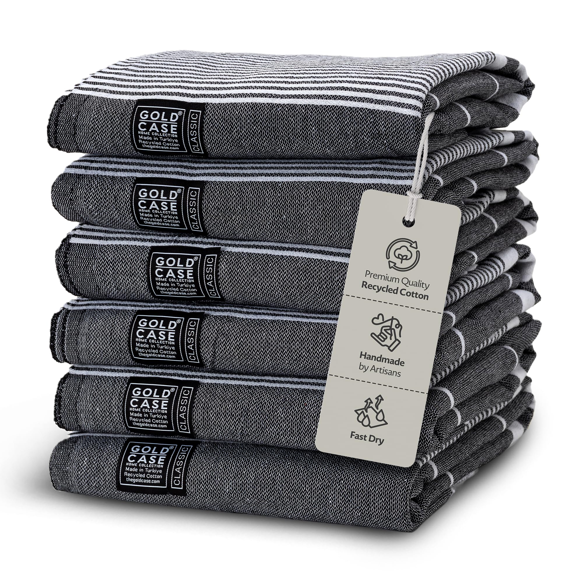 Gold Case Hera Turkish Beach Towels Set of 6-67x37 Inch Oversized Sand Free Quick Dry Pool Towels Made in Türkiye - Black