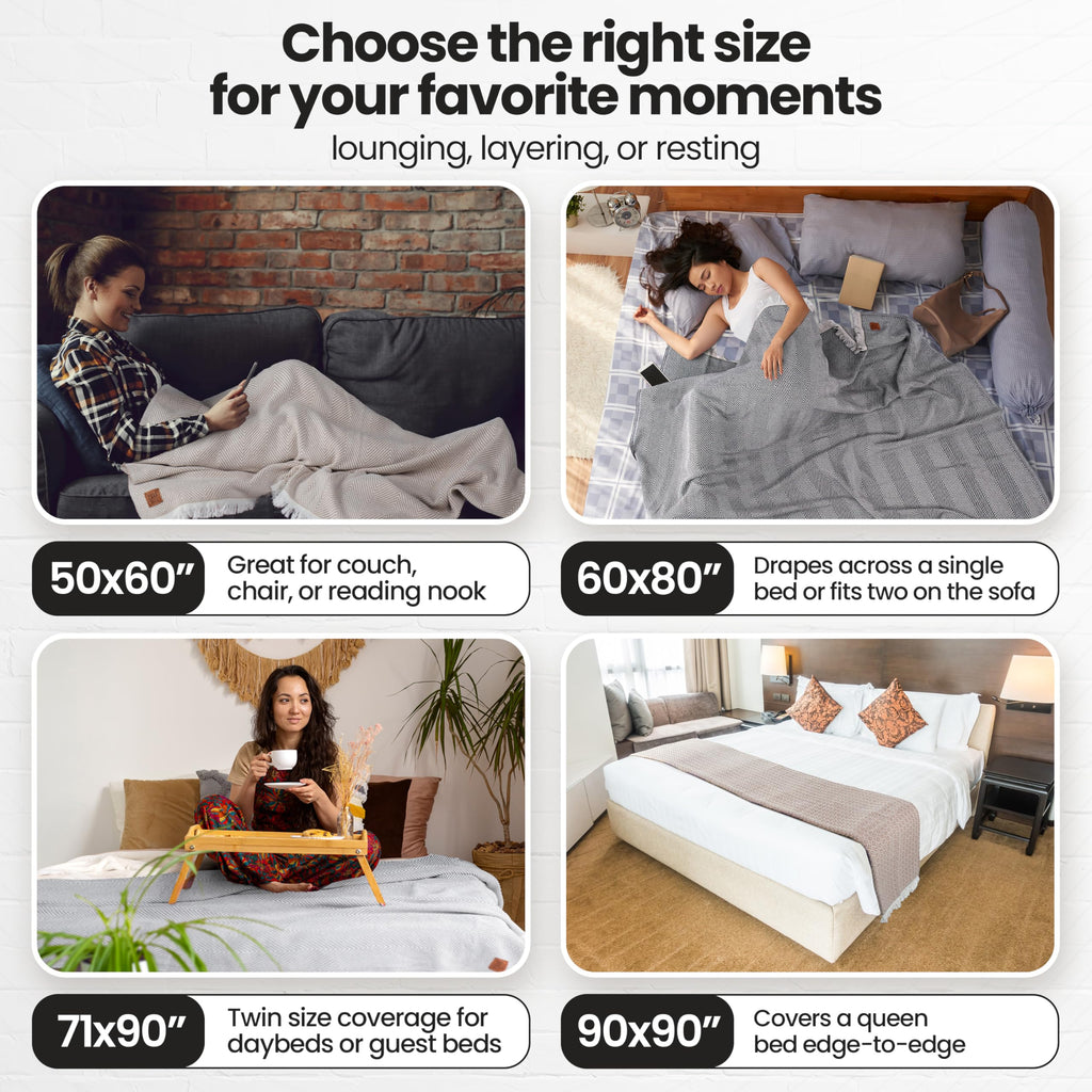 Gold Case Throw Blanket for Couch - 100% Recycled Turkish Cotton Blankets & Throws - Retro Soft Throw Blankets for Living Room - Boho Decorative Woven Couch Blanket - 50x60 - Beige