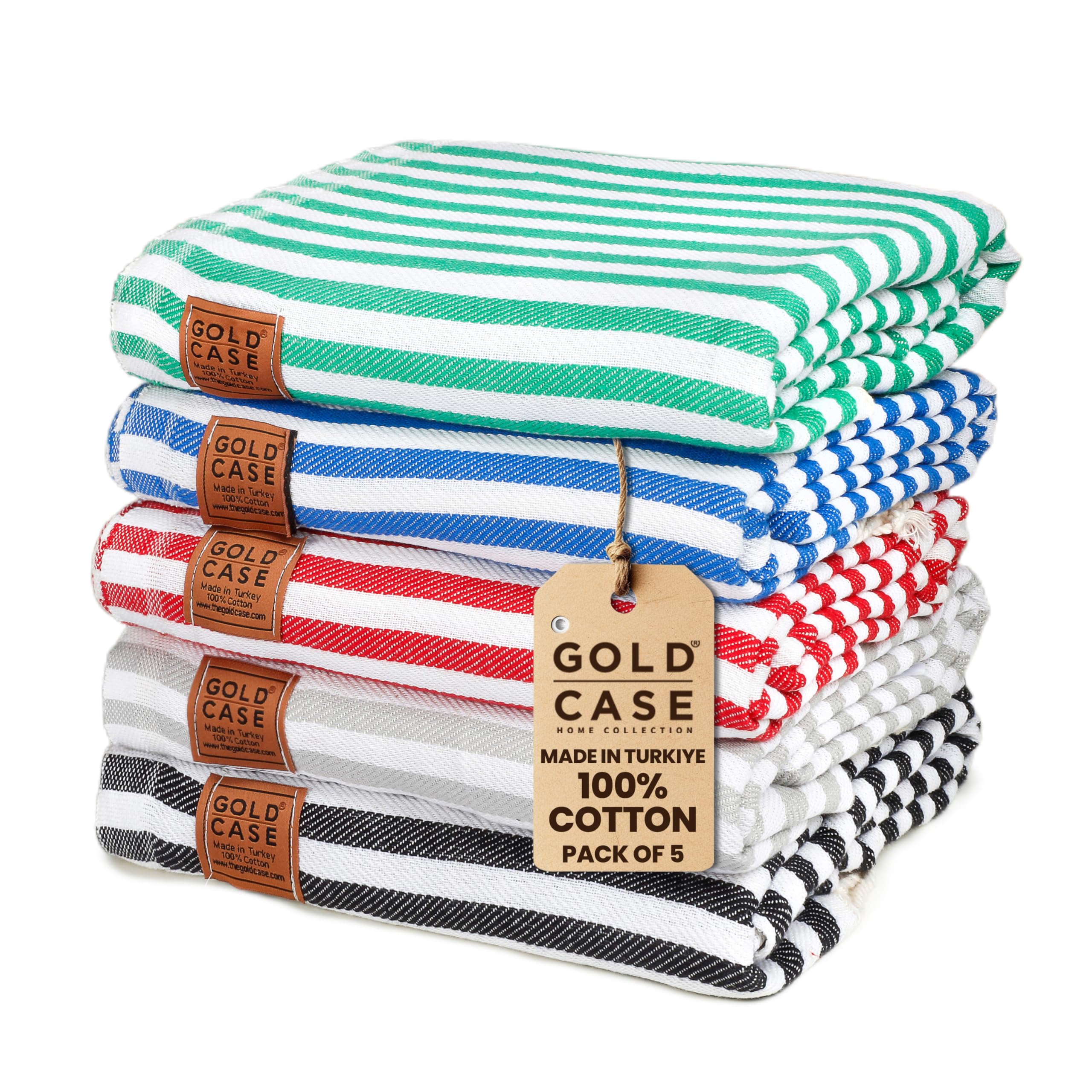 Gold CASE Turkish Beach Towel Set of 5 – 100% Cotton Beach Towels Oversized 70x38'' – MYRA Quick Dry Swim Towel – Lightweight Turkish Towels Set in Multi Color