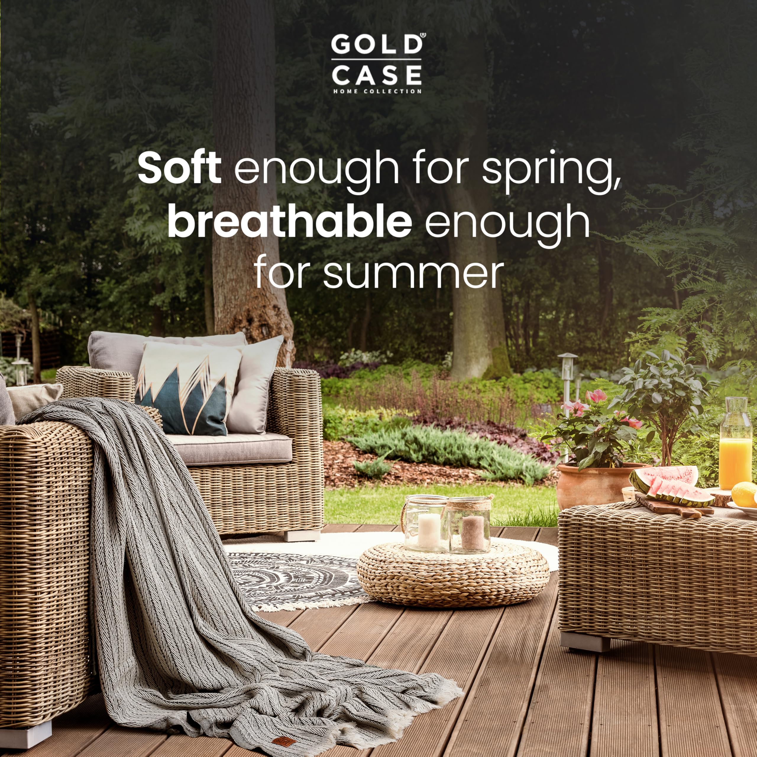 Gold Case Throw Blanket for Couch - 100% Recycled Turkish Cotton Blankets & Throws - Vintage Soft Throw Blankets for Living Room - Boho Decorative Woven Couch Blanket - 50x60 - Aqua