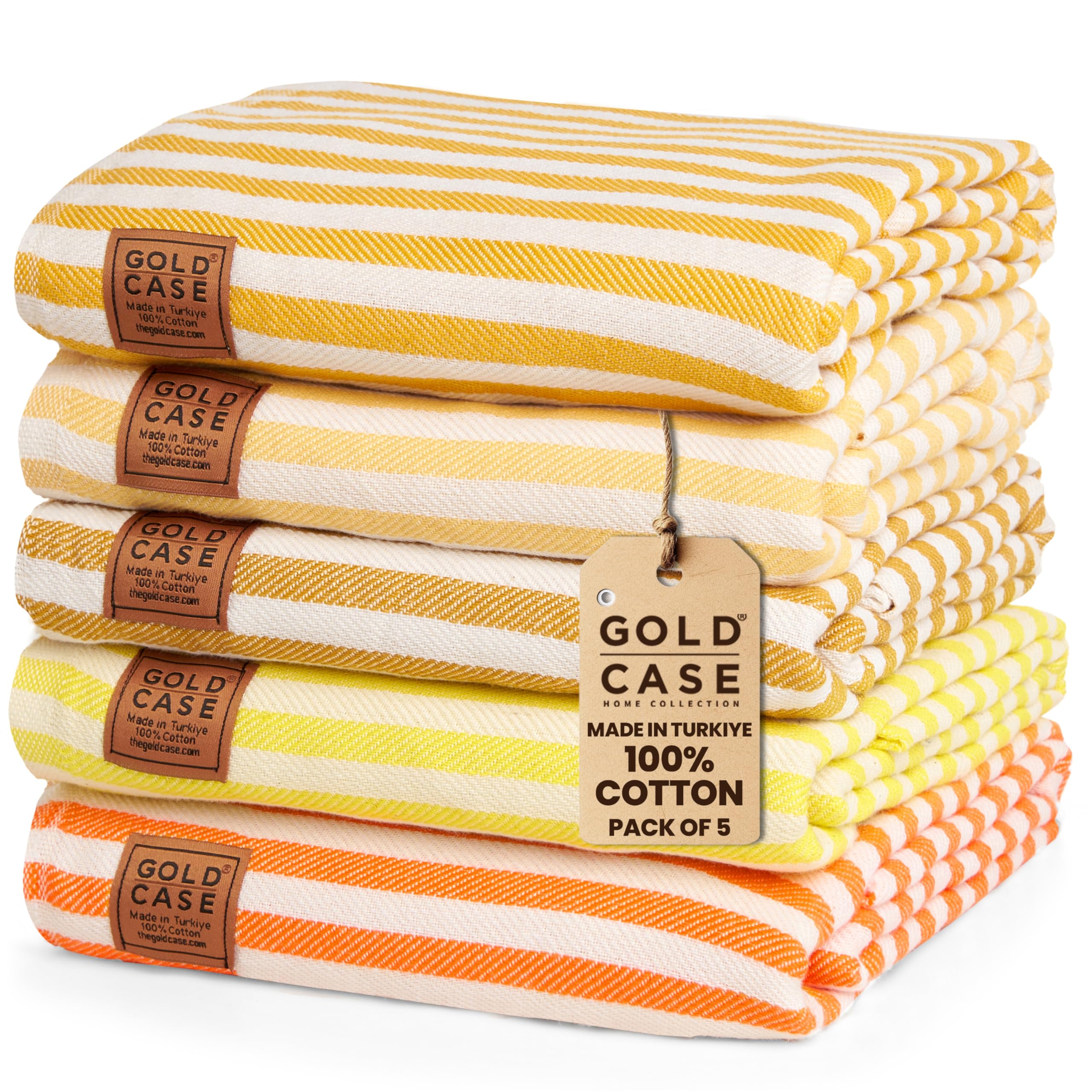 Gold CASE Turkish Beach Towel Set of 5 – 100% Cotton Beach Towels Oversized 70x38'' – MYRA Quick Dry Swim Towel – Lightweight Turkish Towels Set in Yellow