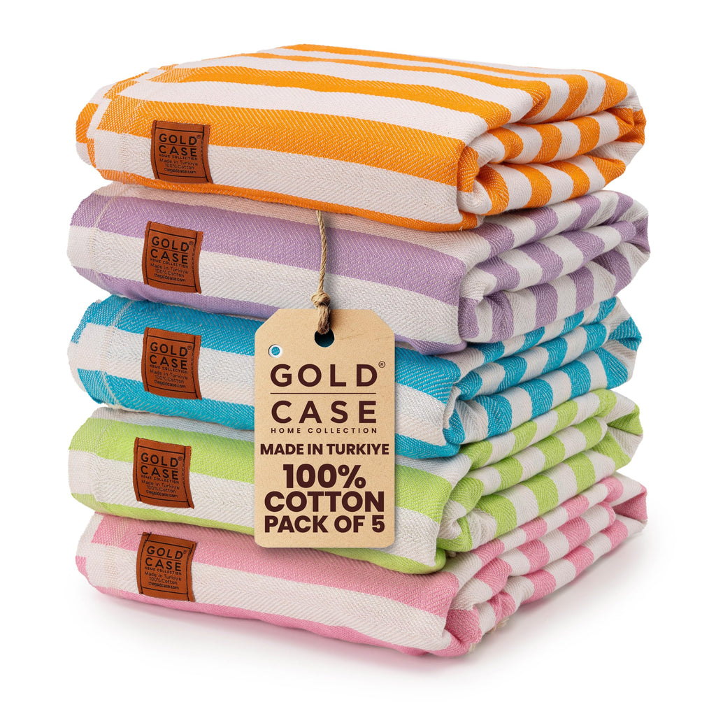 Gold CASE Turkish Beach Towel Set of 5 – 100% Cotton Beach Towels Oversized 70x38'' – MYRA Quick Dry Swim Towel – Lightweight Turkish Towels Set in Multi Color