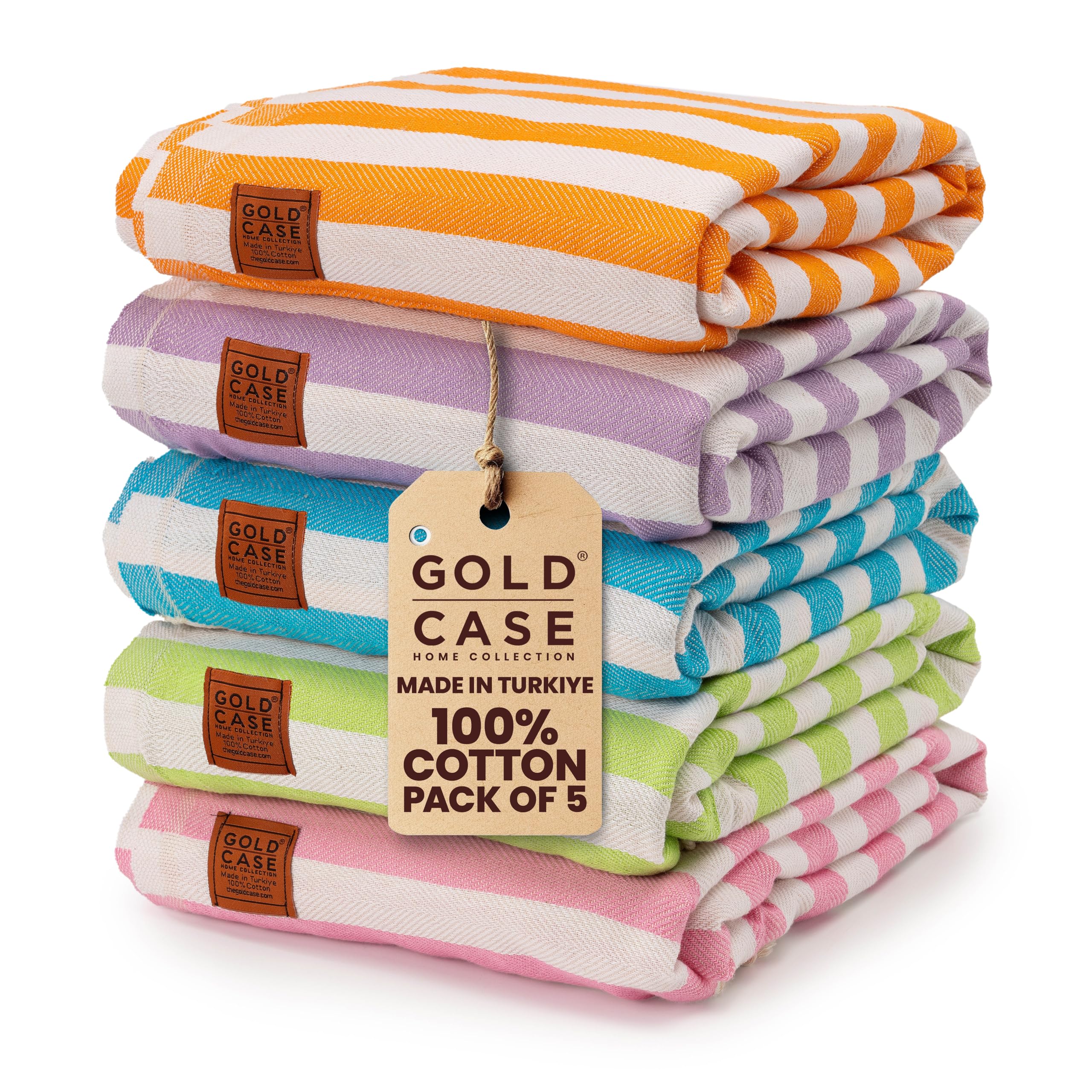 Gold CASE Turkish Beach Towel Set of 5 – 100% Cotton Beach Towels Oversized 70x38'' – MYRA Quick Dry Swim Towel – Lightweight Turkish Towels Set in Multi Color