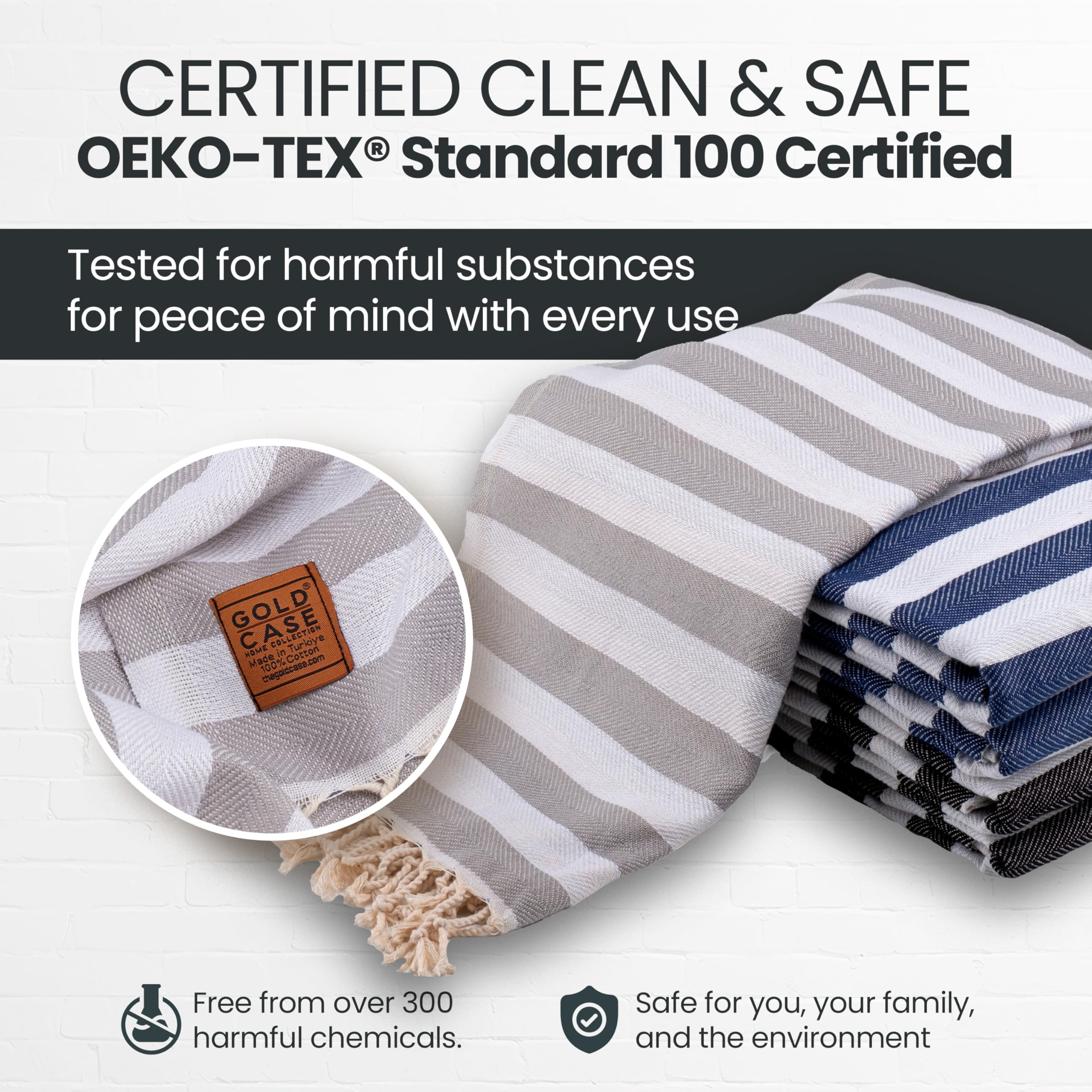 Gold CASE Turkish Beach Towel Set of 5 – 100% Cotton Beach Towels Oversized 70 x 38'' – MYRA Quick Dry Swim Towel – Lightweight Turkish Towels Set in Multi Dark