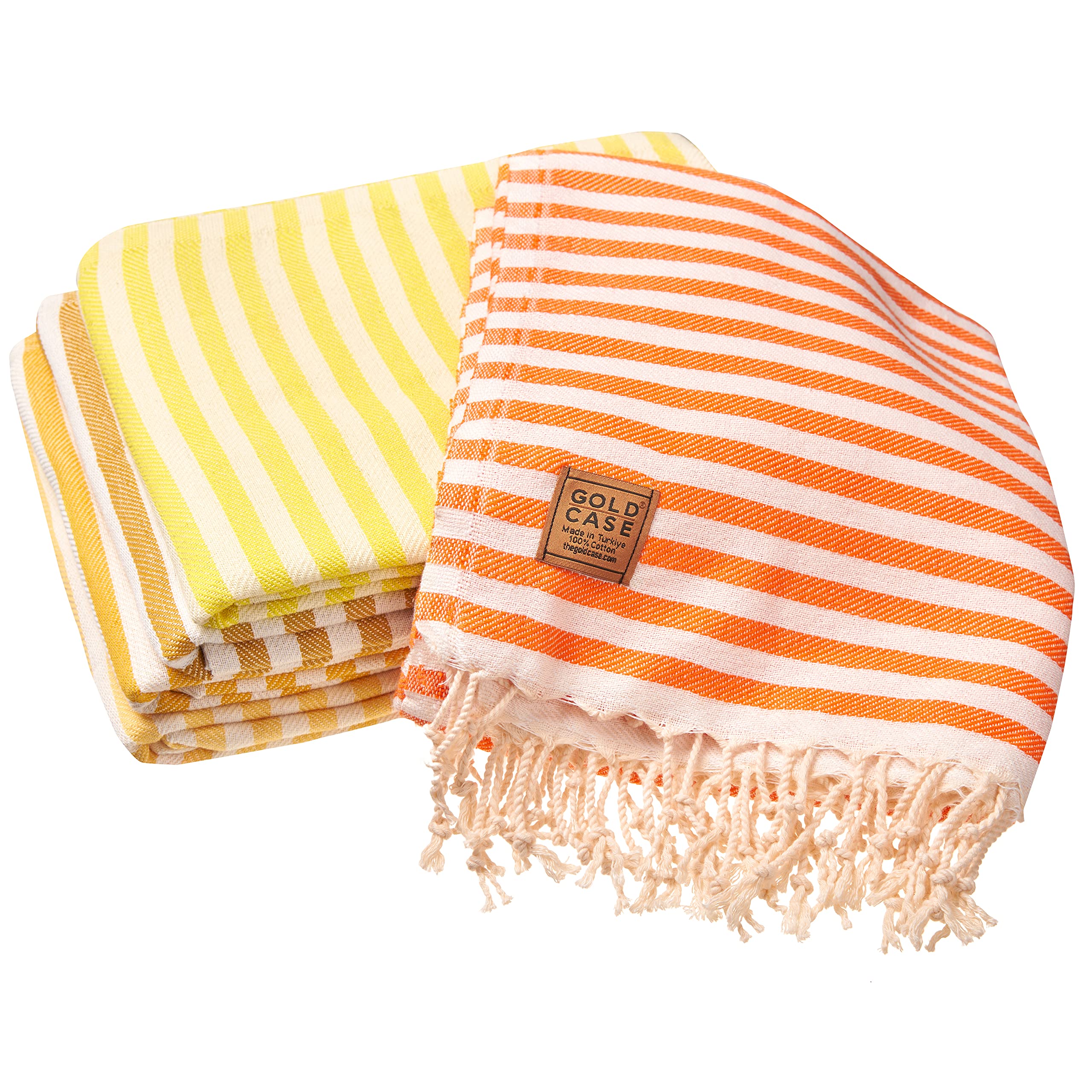 Gold CASE Turkish Beach Towel Set of 5 – 100% Cotton Beach Towels Oversized 70x38'' – MYRA Quick Dry Swim Towel – Lightweight Turkish Towels Set in Yellow