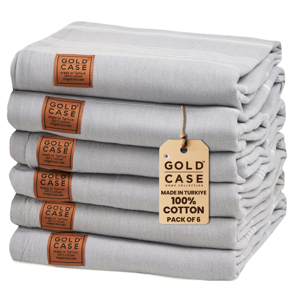 Gold CASE LYCIA Turkish Beach Towel Set of 6 – 100% Cotton Turkish Beach Towels Bulk 70 x 38'' – LYCIA Oversized, Quick Dry & Sand Free Beach Towel – Lightweight Towels Set in Grey