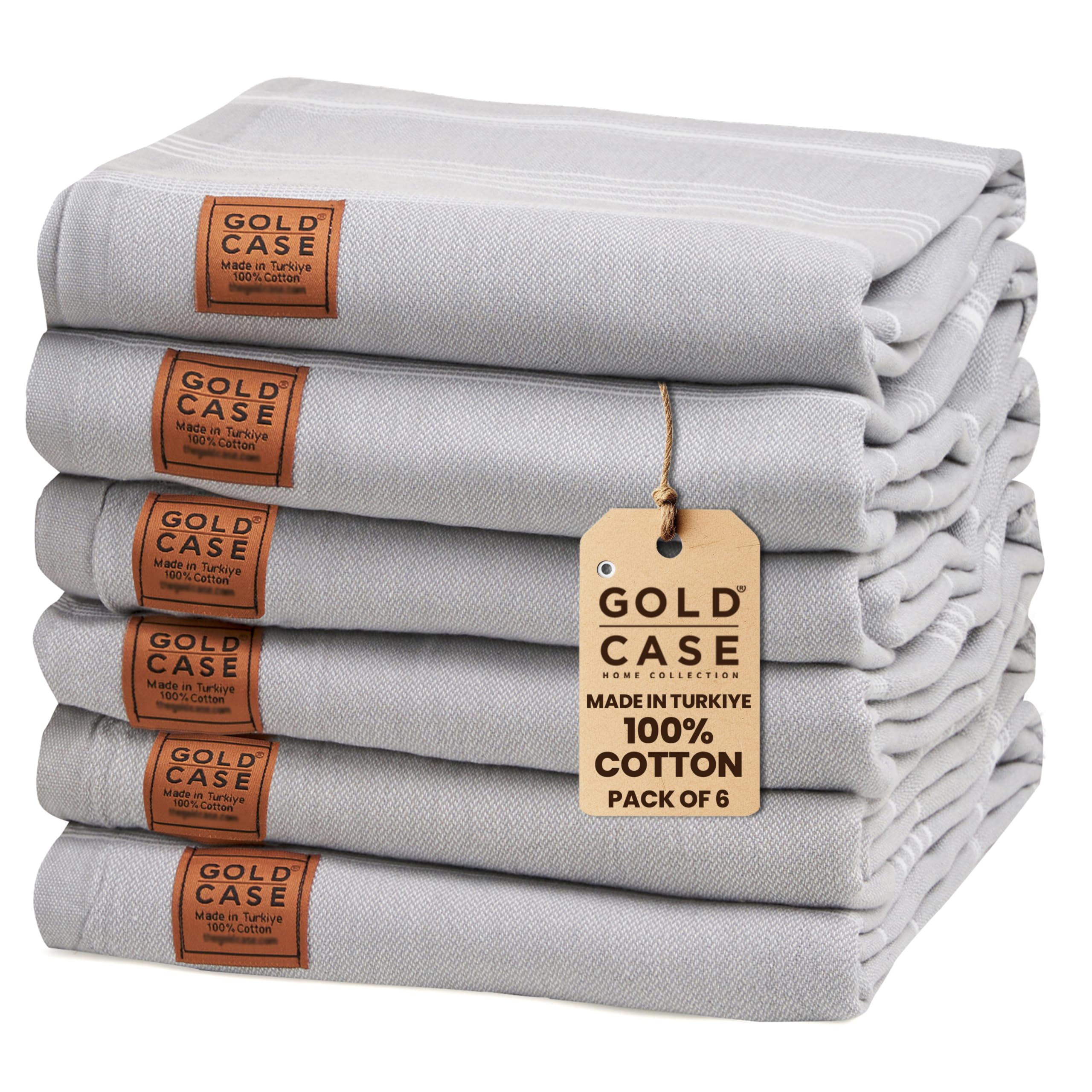 Gold CASE LYCIA Turkish Beach Towel Set of 6 – 100% Cotton Turkish Beach Towels Bulk 70 x 38'' – LYCIA Oversized, Quick Dry & Sand Free Beach Towel – Lightweight Towels Set in Grey