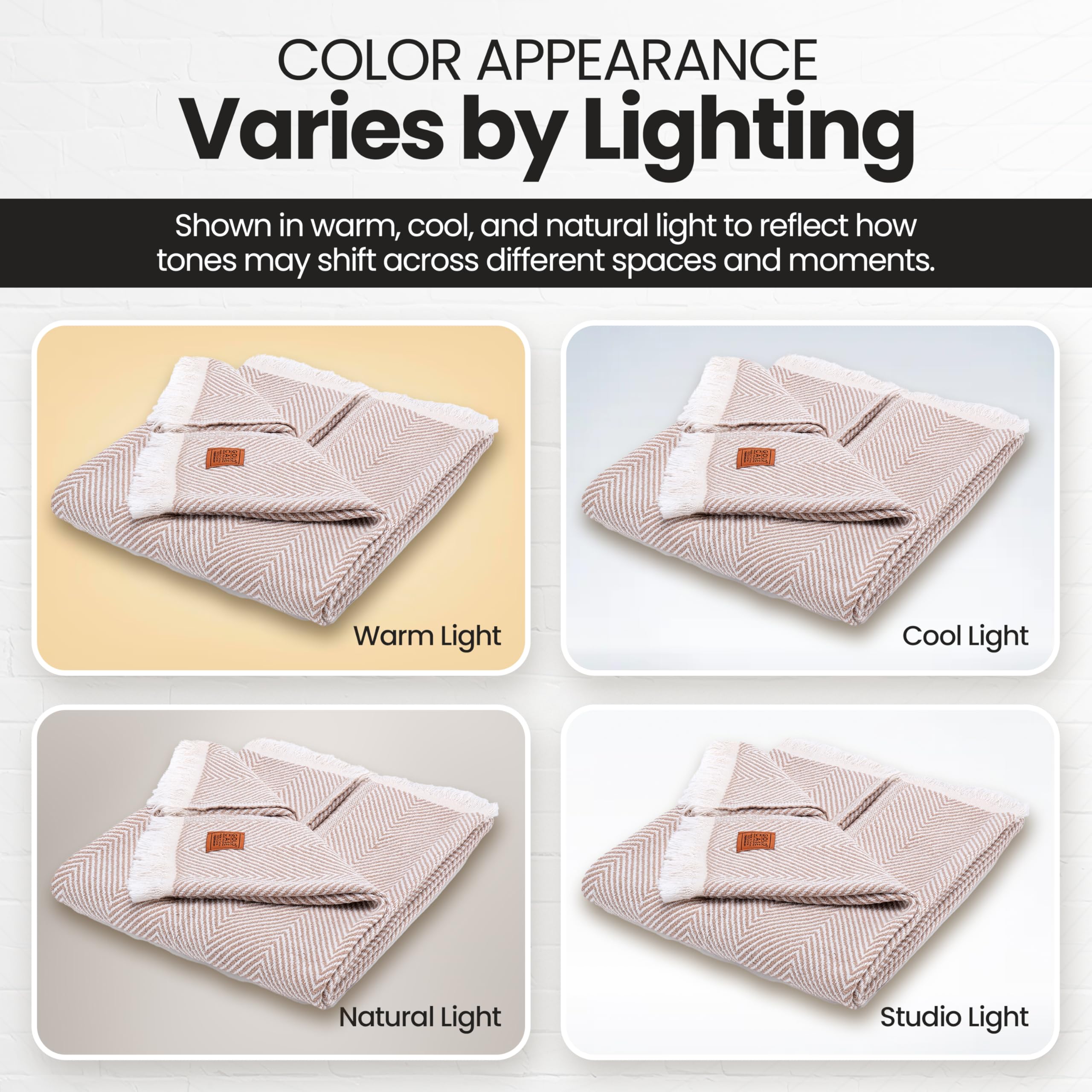 Gold Case Throw Blanket for Couch – 100% Recycled Turkish Cotton Blankets & Throws – Elegant Decorative Throw Blankets for Living Room Sofa – Woven Throws for Couch – Elegant Beige – 50x60