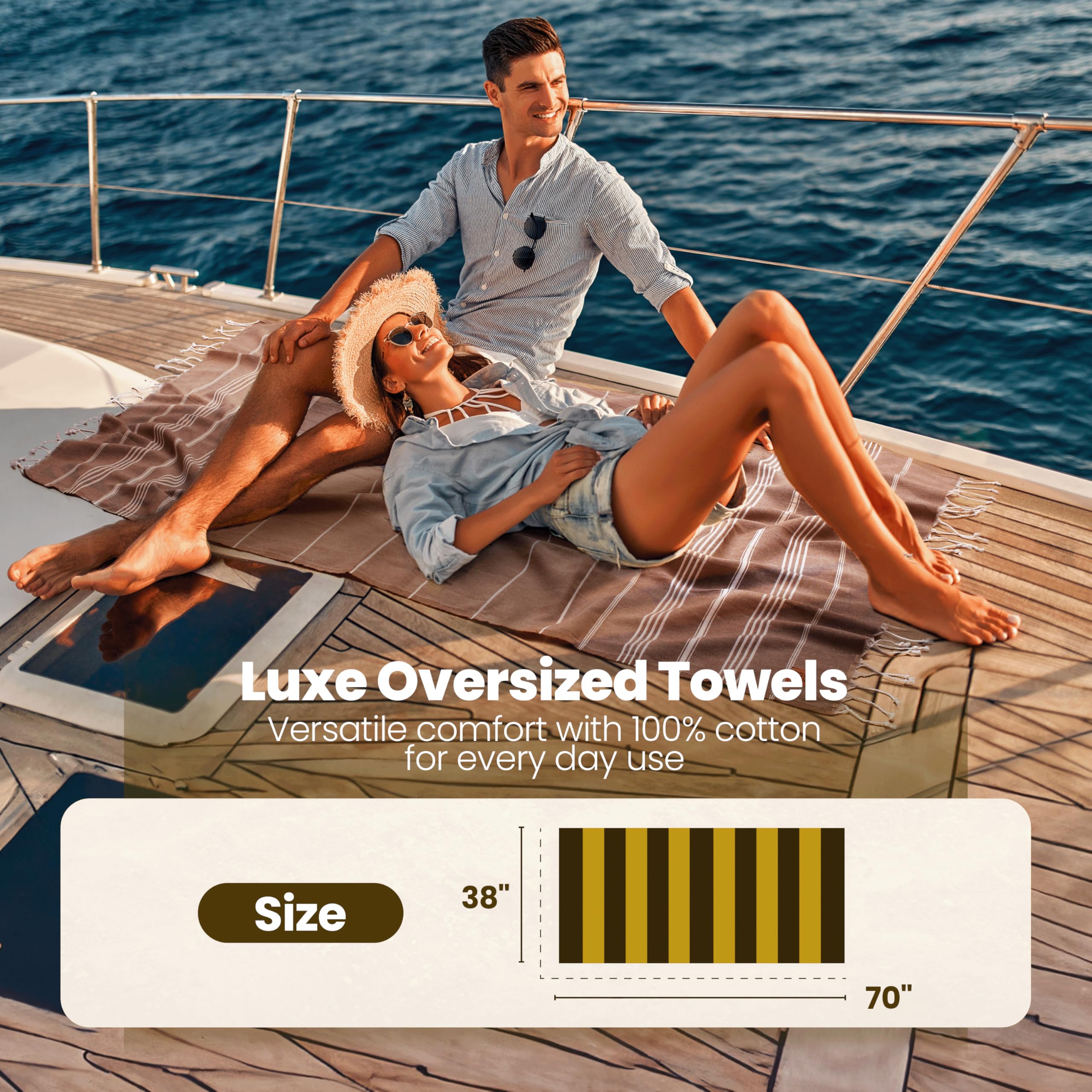 Gold CASE LYCIA Turkish Beach Towel Set of 6 – 100% Cotton Turkish Beach Towels Bulk 70 x 38'' – LYCIA Oversized, Quick Dry & Sand Free Beach Towel – Lightweight Towels Set in Grey