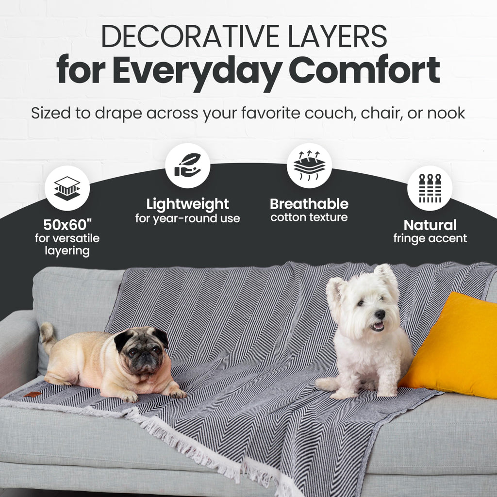 Gold Case Throw Blanket for Couch – 100% Recycled Turkish Cotton Blankets & Throws – Elegant Decorative Throw Blankets for Living Room Sofa – Woven Throws for Couch – Elegant Beige – 50x60