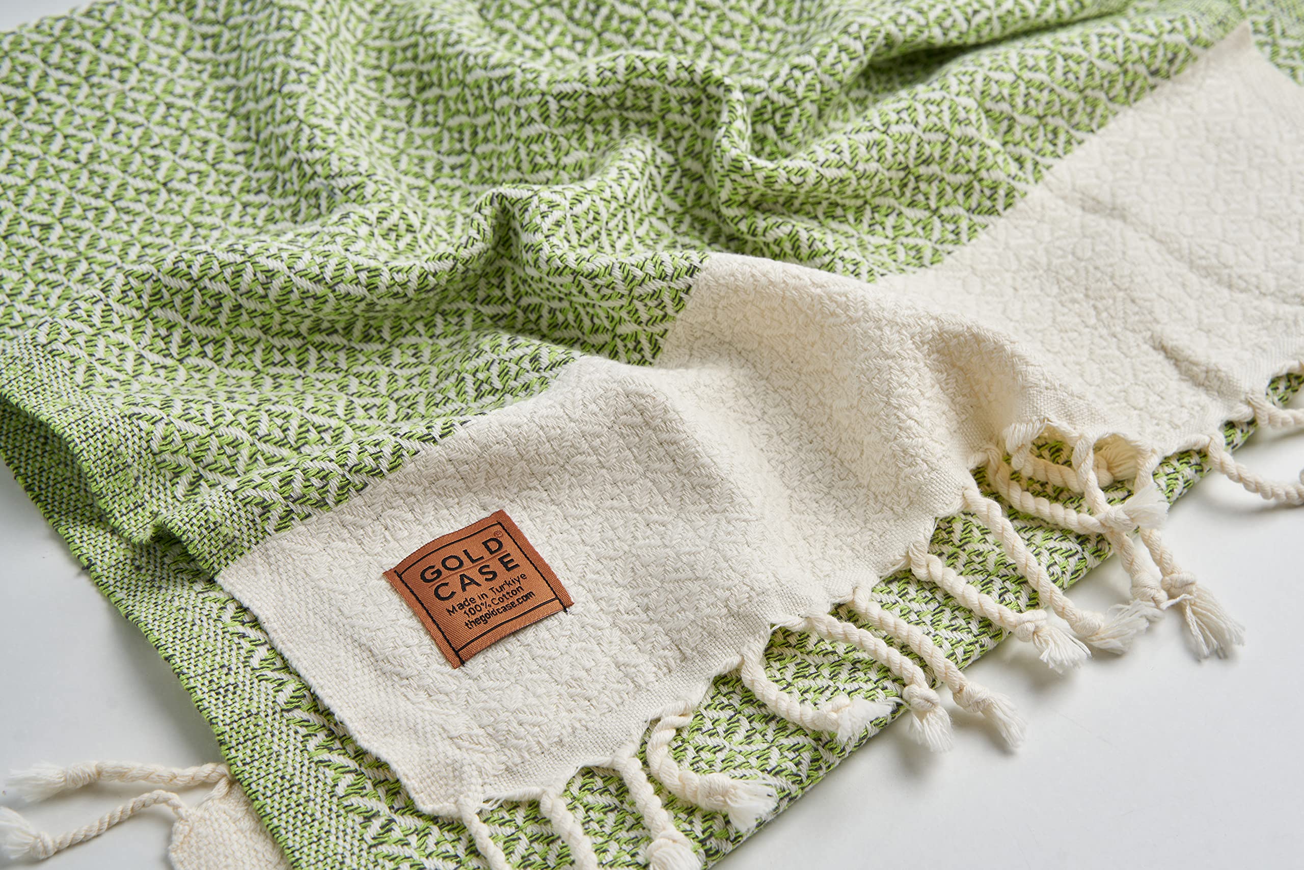 Gold CASE Turkish Hand Towels for Bathroom Set of 4 – 20 x 40'' – 100% Cotton Bathroom Towels – Aphrodite Kitchen Small Towel for Spa, Face, Tea & Dishcloth – Decorative Patterned Weave – Pistachio