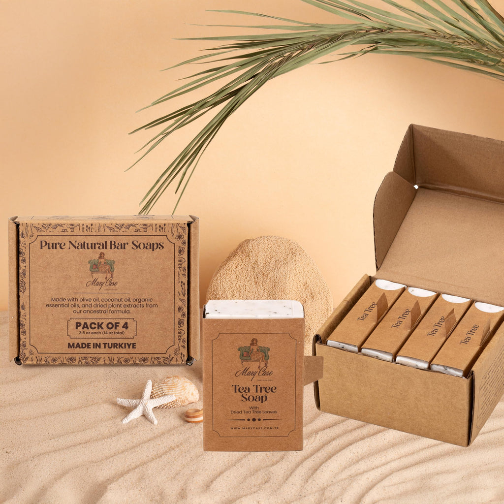 Mary Case All Natural Bar Soaps for Men & Women (Set of 4) - All Vegan - Bath Soap Bar with Olive, Coconut, Essential Oils & Leaves - Vegan Natural Soaps