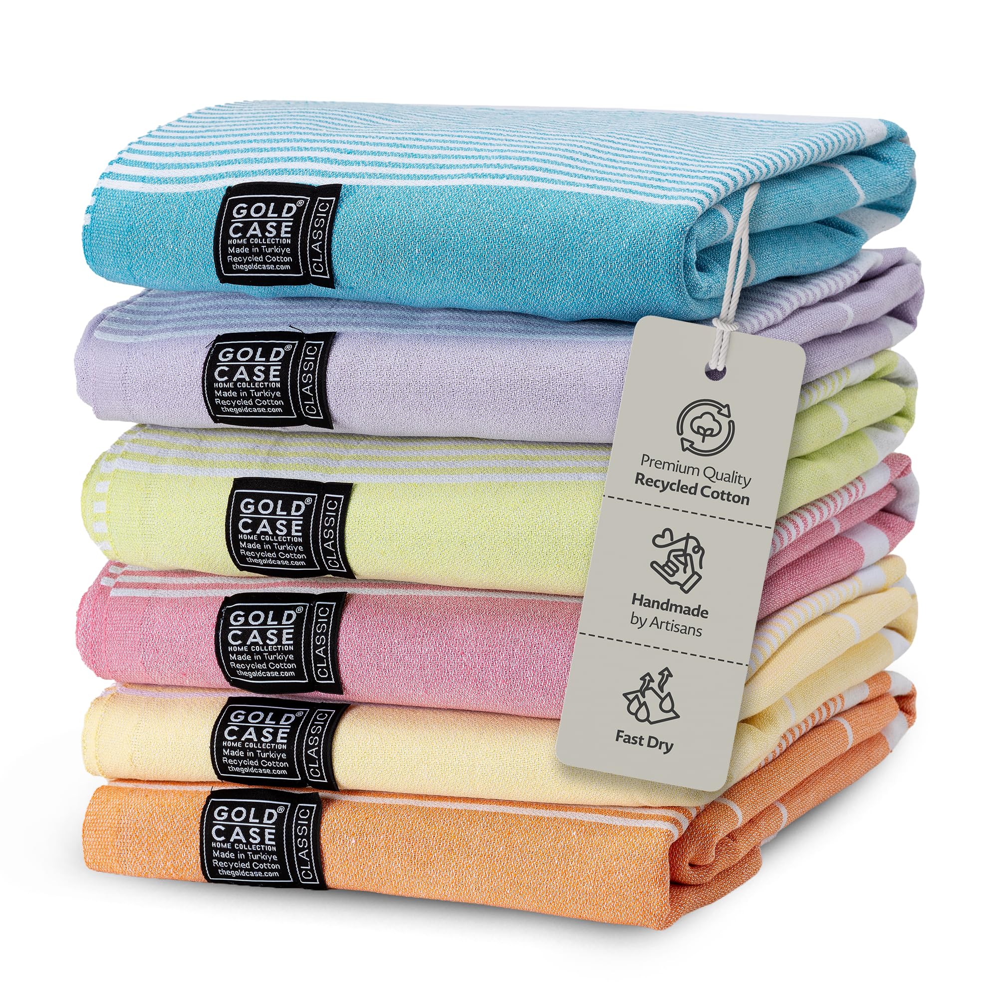 Gold Case Hera Turkish Beach Towels Set of 6-67x37 Inch Oversized Sand Free Quick Dry Pool Towels Made in Türkiye - Multicolored