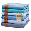 Gold CASE LYCIA Turkish Beach Towel Set of 6 – 100% Cotton Turkish Beach Towels Bulk 70 x 38'' – LYCIA Oversized, Quick Dry & Sand Free Beach Towel – Lightweight Towels Set in Tones of Blue