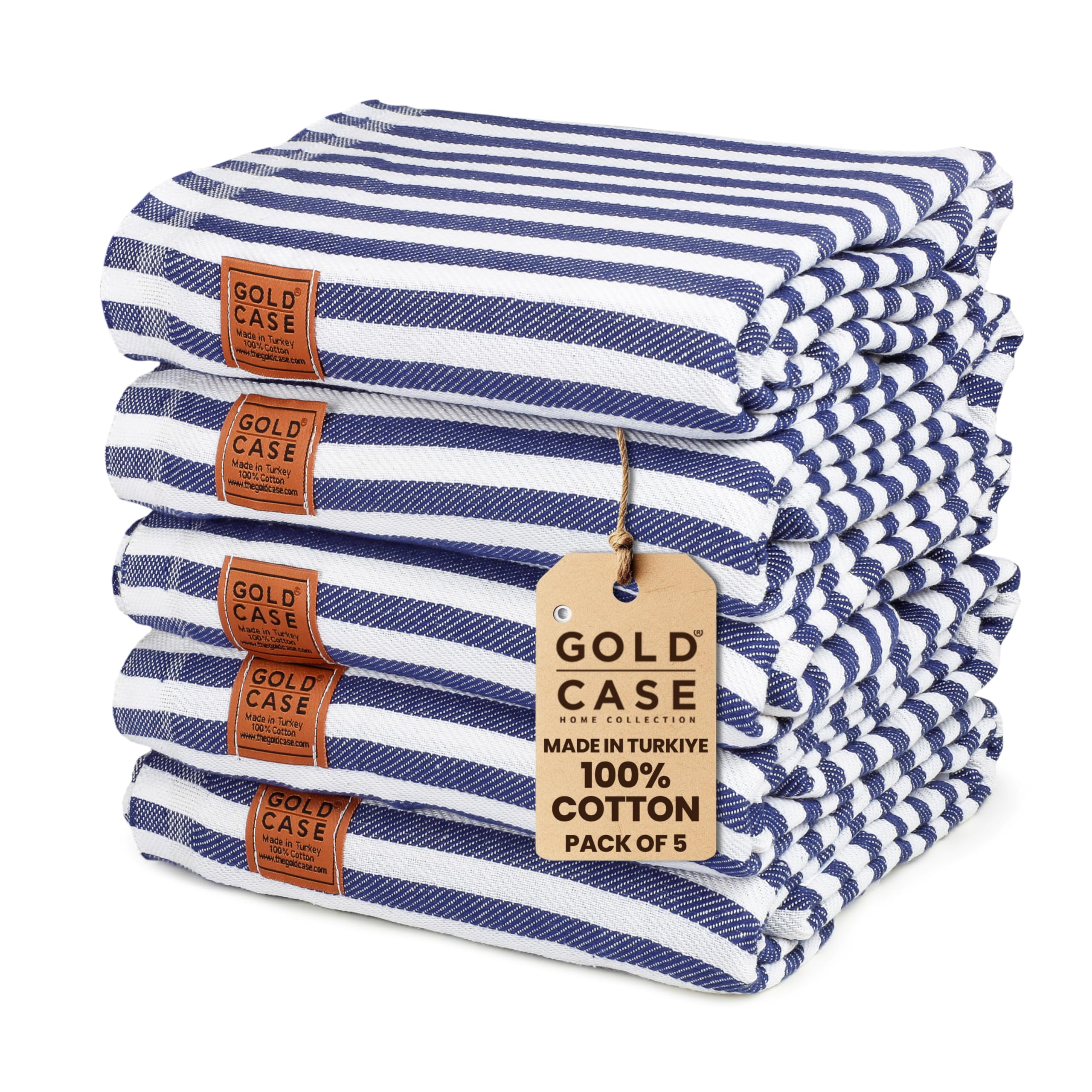 Gold CASE Turkish Beach Towel Set of 5 – 100% Cotton Beach Towels Oversized 70x38'' – MYRA Quick Dry Swim Towel – Lightweight Turkish Towels Set in Navy Blue
