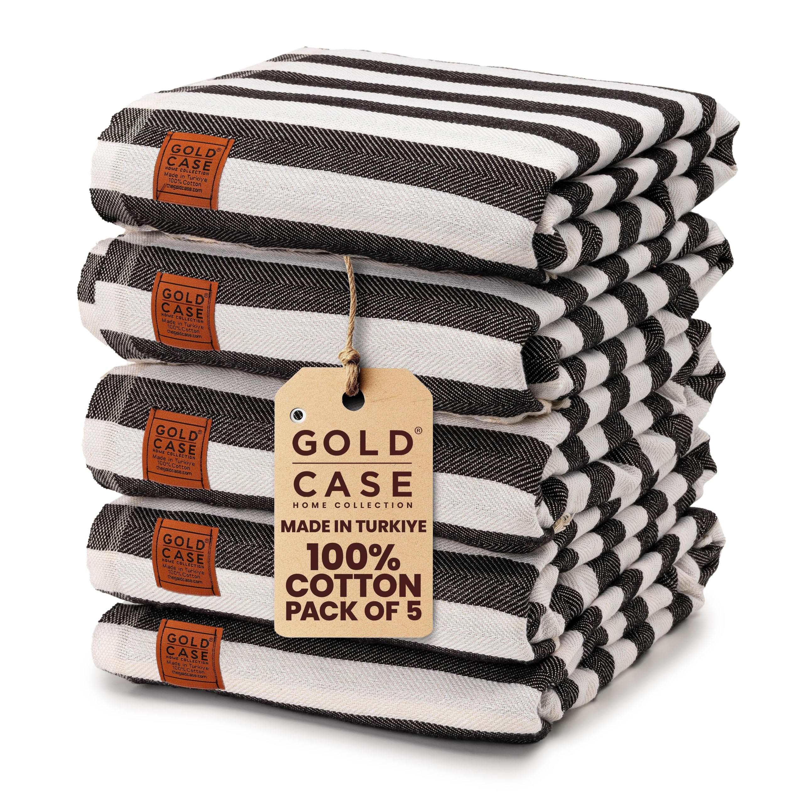 Gold CASE Turkish Beach Towel Set of 5 – 100% Cotton Beach Towels Oversized 70x38'' – MYRA Quick Dry Swim Towel – Lightweight Turkish Towels Set in Black