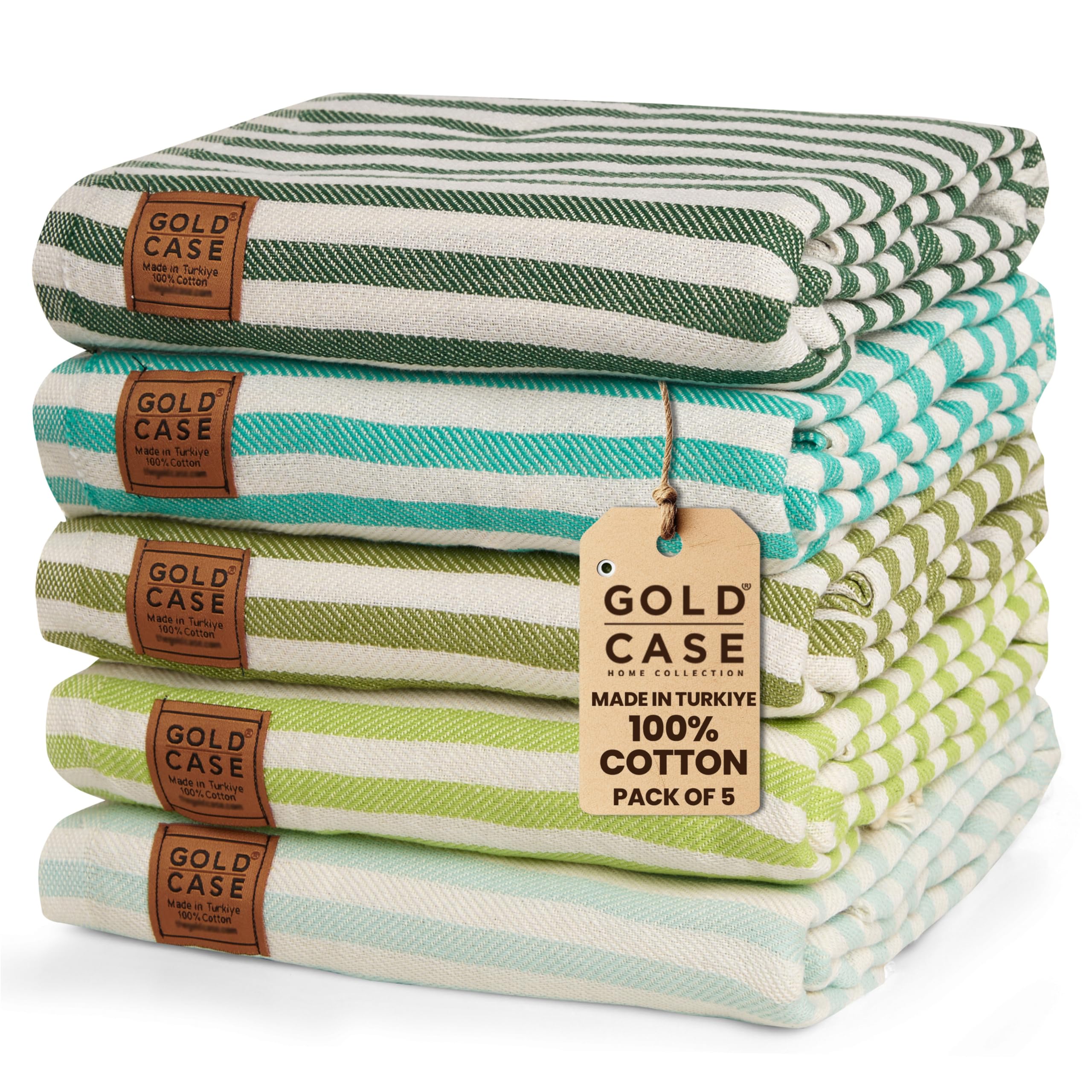 Gold CASE Turkish Beach Towel Set of 5 – 100% Cotton Beach Towels Oversized 70x38'' – MYRA Quick Dry Swim Towel – Lightweight Turkish Towels Set in Green