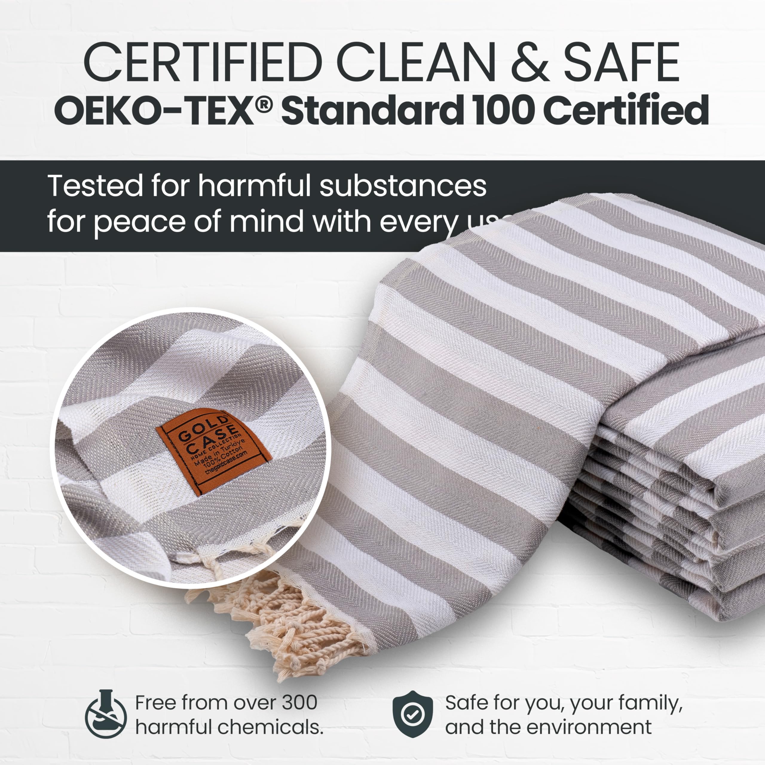 Gold CASE Turkish Beach Towel Set of 5 – 100% Cotton Beach Towels Oversized 70 x 38'' – MYRA Quick Dry Swim Towel – Lightweight Turkish Towels Set in Grey