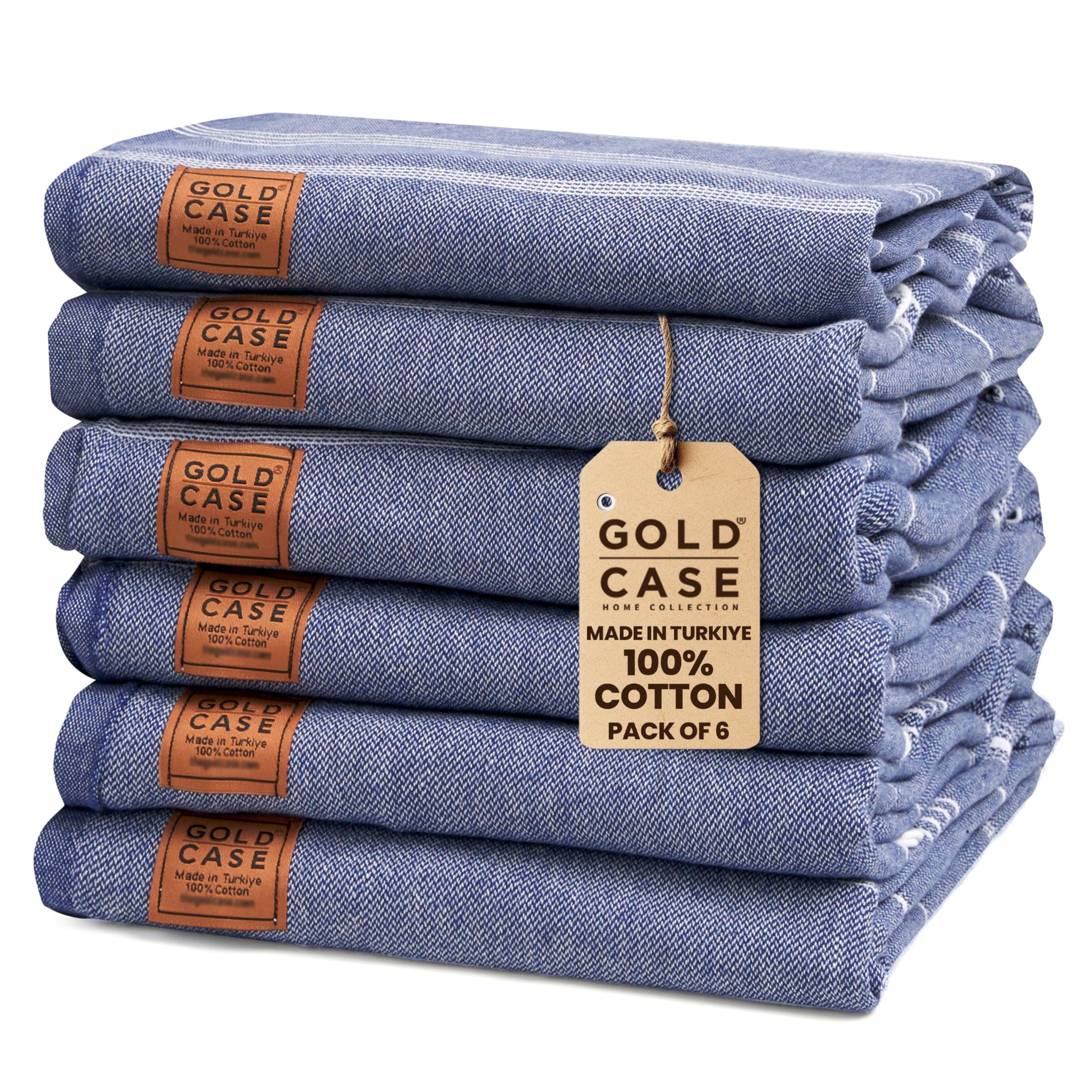 Gold CASE LYCIA Turkish Beach Towel Set of 6 – 100% Cotton Turkish Beach Towels Bulk 70 x 38'' – LYCIA Oversized, Quick Dry & Sand Free Beach Towel – Lightweight Towels Set in Navy Blue