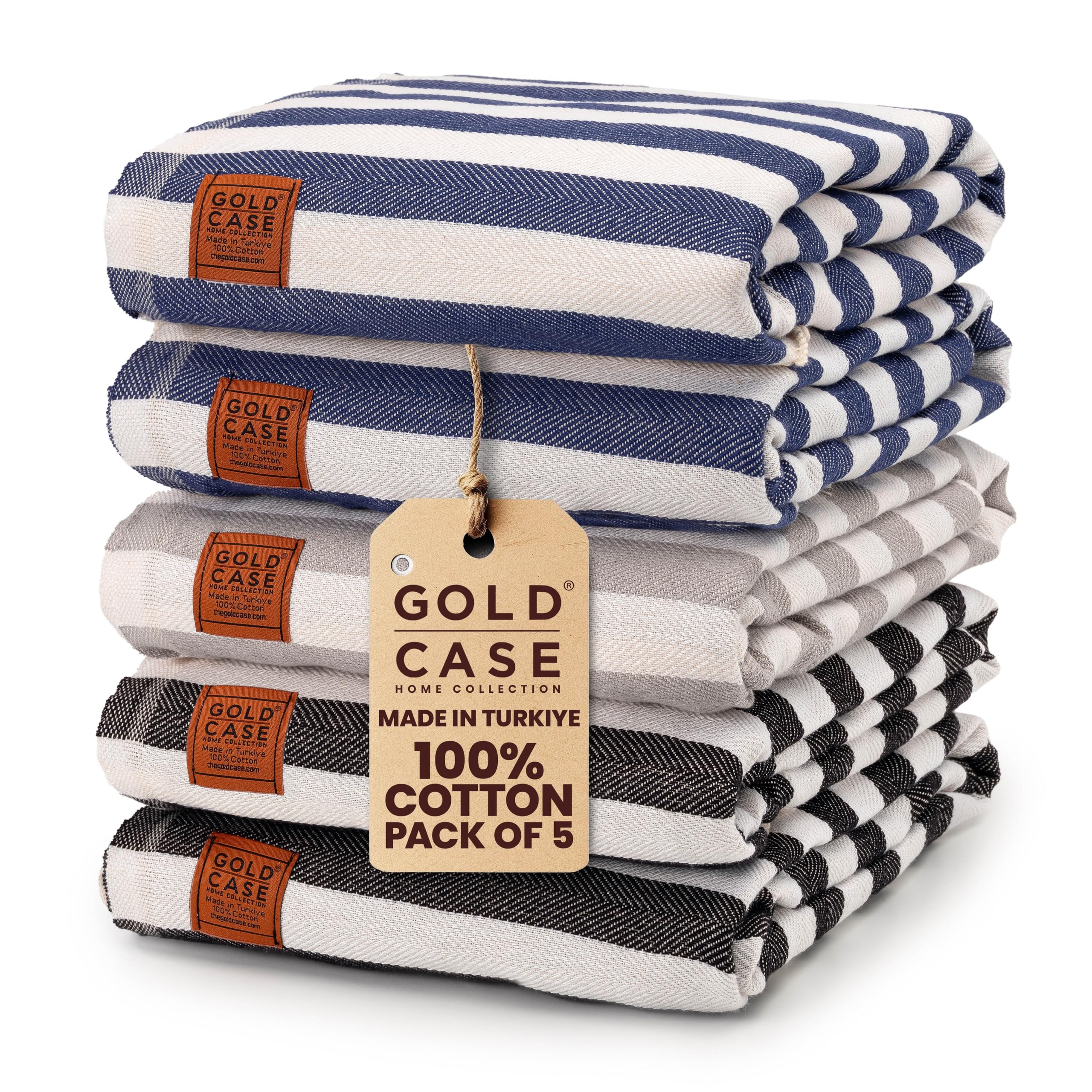 Gold CASE Turkish Beach Towel Set of 5 – 100% Cotton Beach Towels Oversized 70 x 38'' – MYRA Quick Dry Swim Towel – Lightweight Turkish Towels Set in Multi Dark
