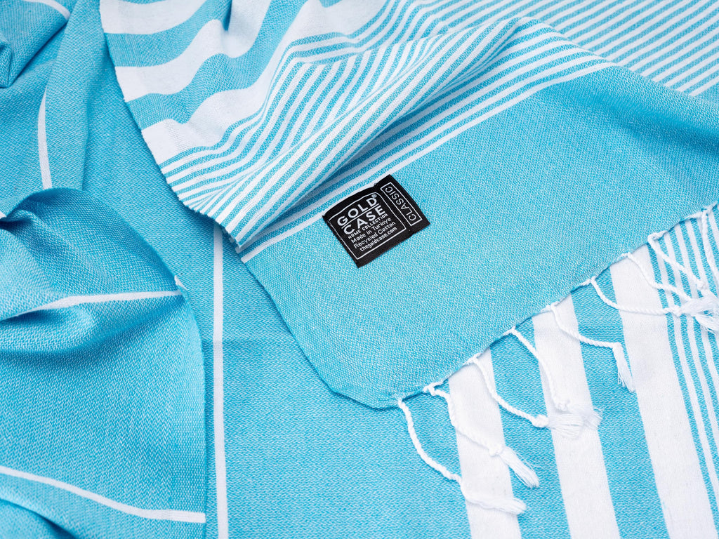 Gold Case Hera Turkish Beach Towels Set of 6-67x37 Inch Oversized Sand Free Quick Dry Pool Towels Made in Türkiye - Blue Tones