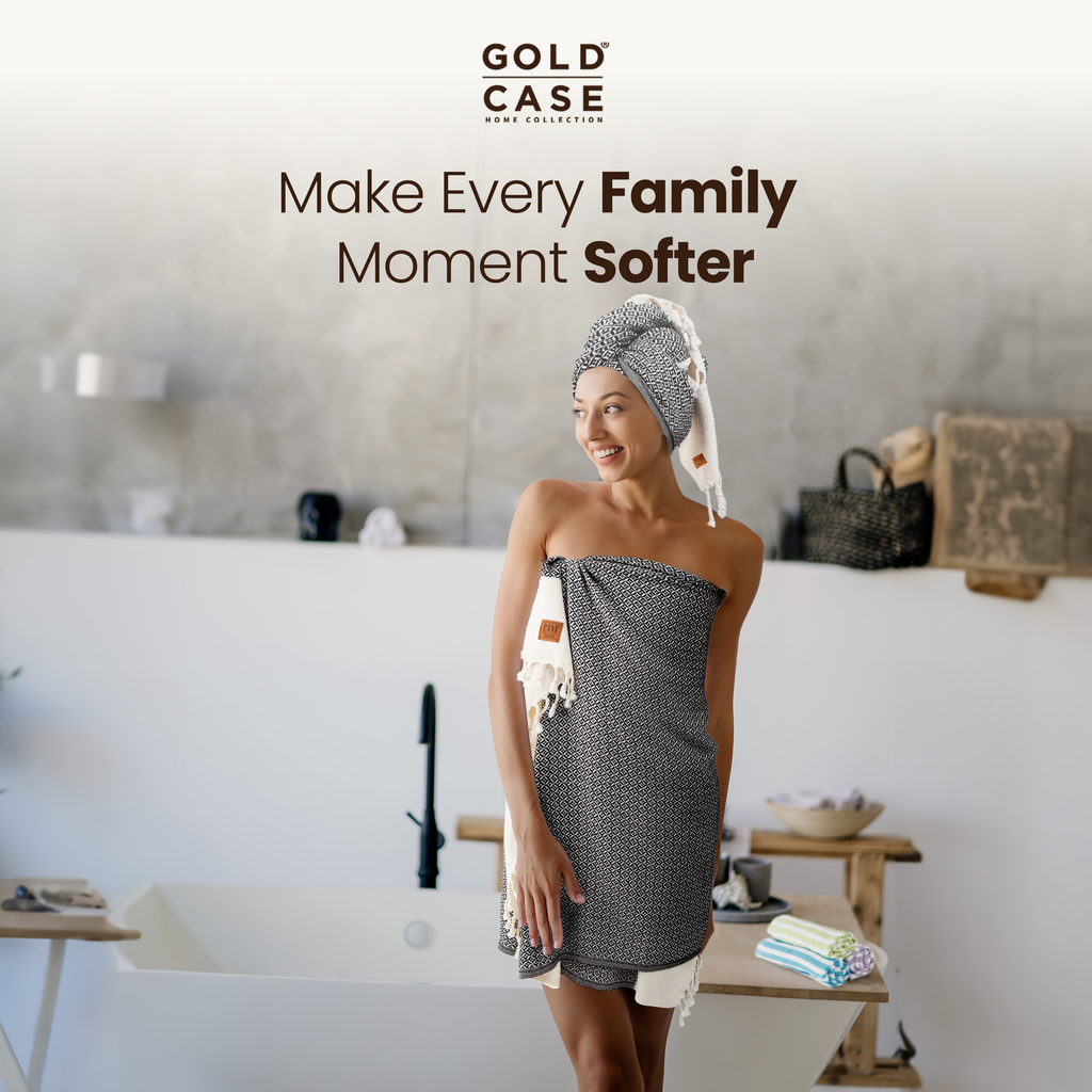 Gold CASE Turkish Hand Towels for Bathroom Set of 4 – 20 x 40'' – 100% Cotton Bathroom Towels – Aphrodite Kitchen Small Towel for Spa, Face, Tea & Dishcloth – Decorative Patterned Weave – Black