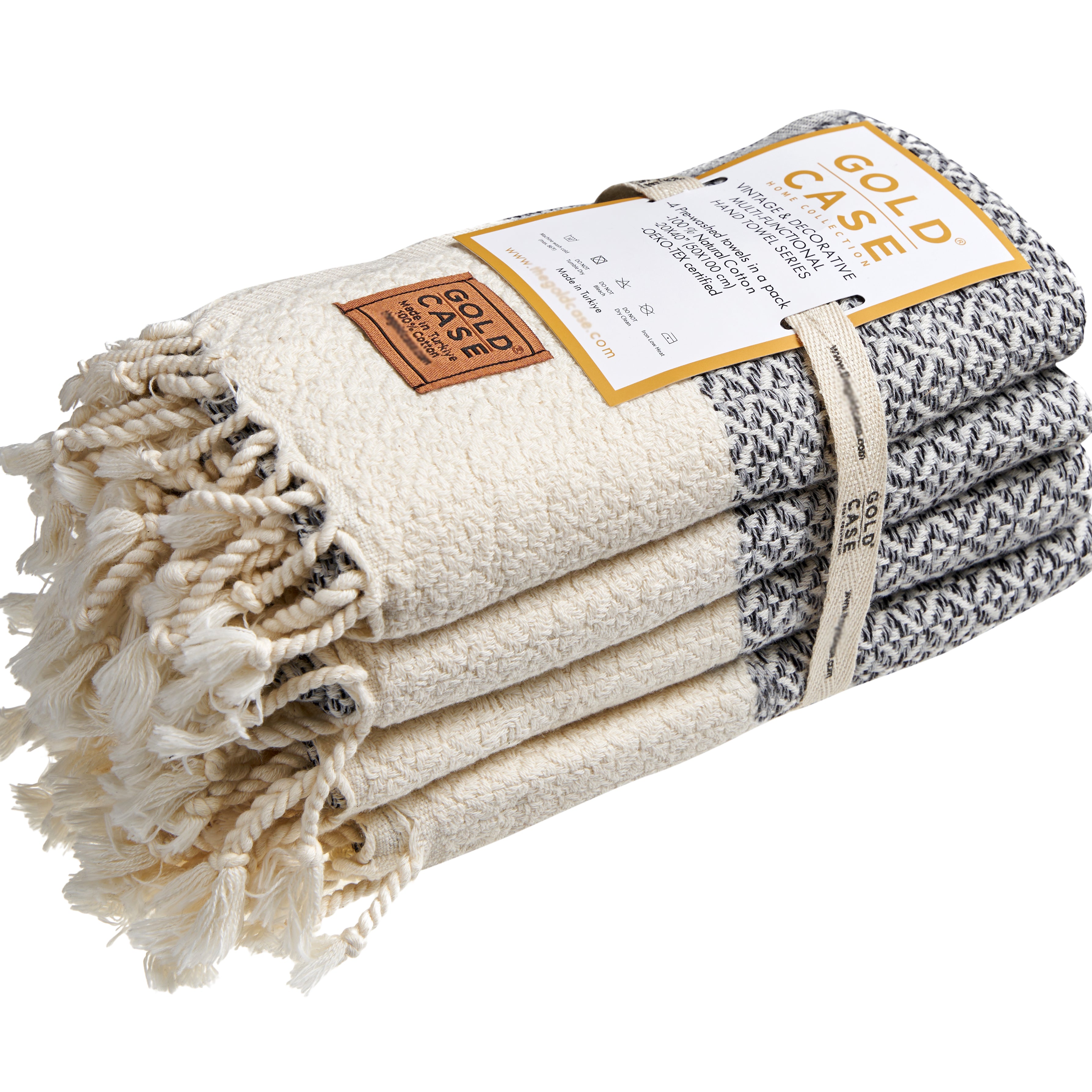 Gold CASE Turkish Hand Towels for Bathroom Set of 4 – 20 x 40'' – 100% Cotton Bathroom Towels – Aphrodite Kitchen Small Towel for Spa, Face, Tea & Dishcloth – Decorative Patterned Weave – Grey