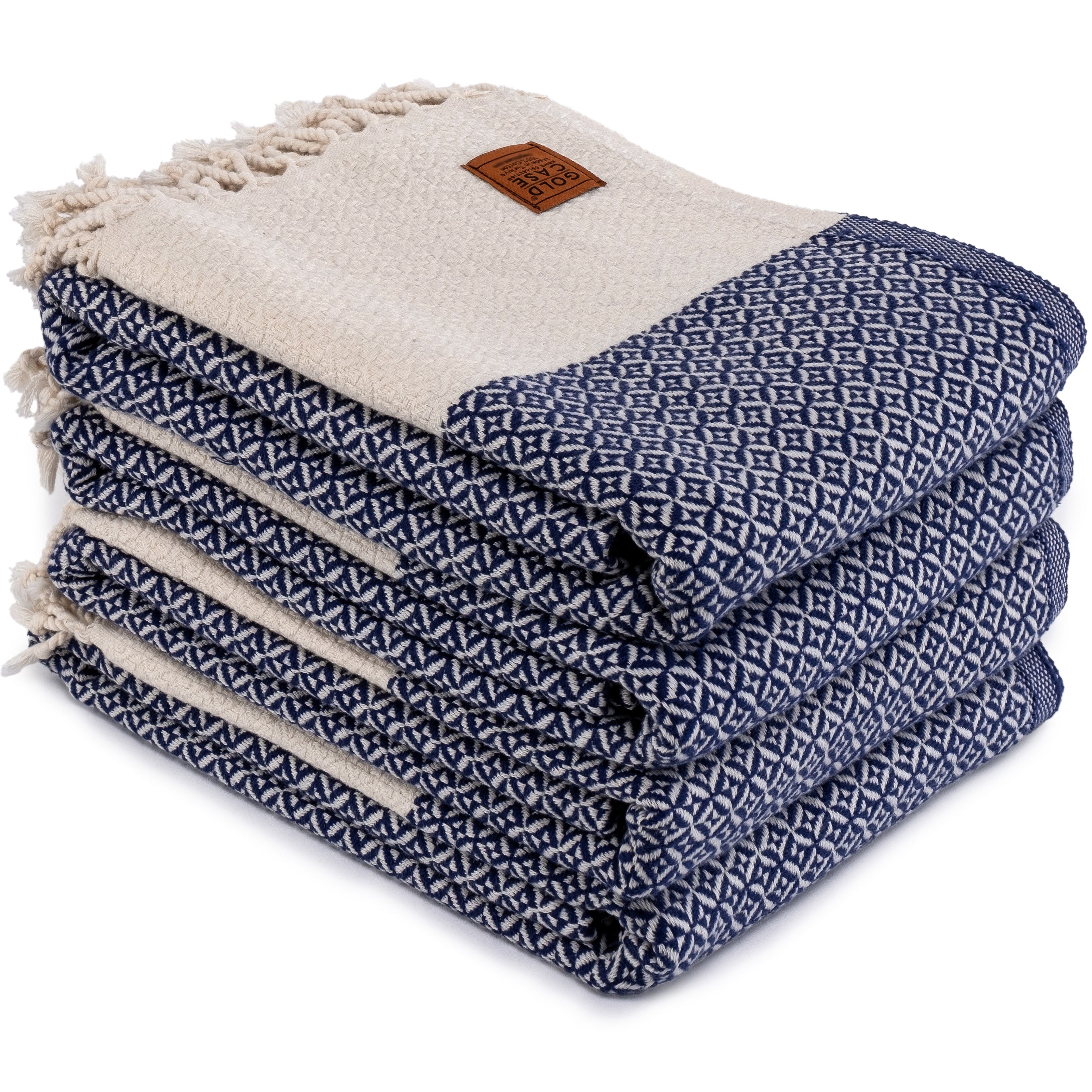 Gold CASE Turkish Hand Towels for Bathroom Set of 4 – 20 x 40'' – 100% Cotton Bathroom Towels – Aphrodite Kitchen Small Towel for Spa, Face, Tea & Dishcloth – Decorative Patterned Weave – Navy Blue