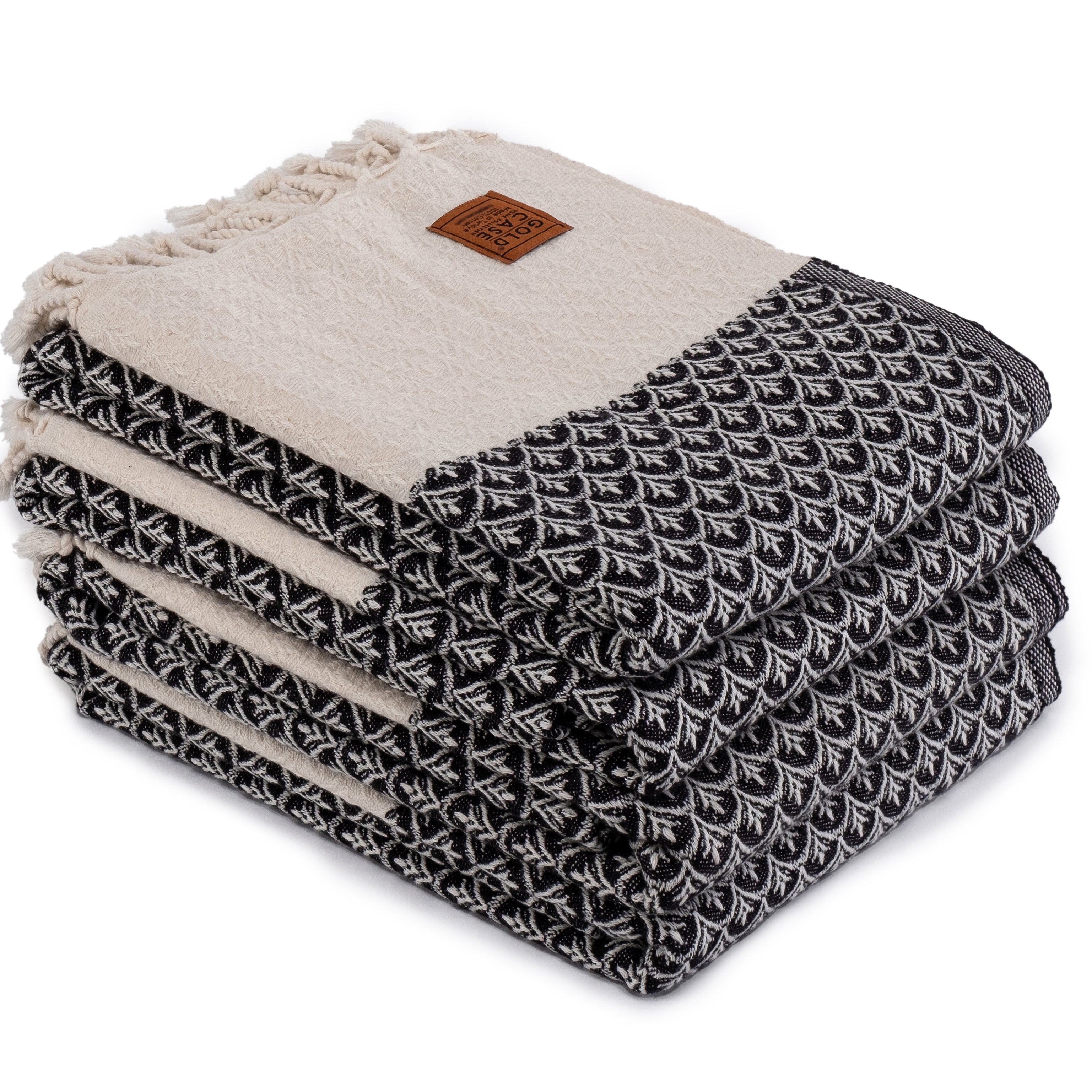 Gold CASE Turkish Hand Towels for Bathroom Set of 4 – 100% Cotton Bathroom Towels – Helen Kitchen Small Towel for Spa, Face, Tea & Dishcloth – Decorative Patterned Weave – Black