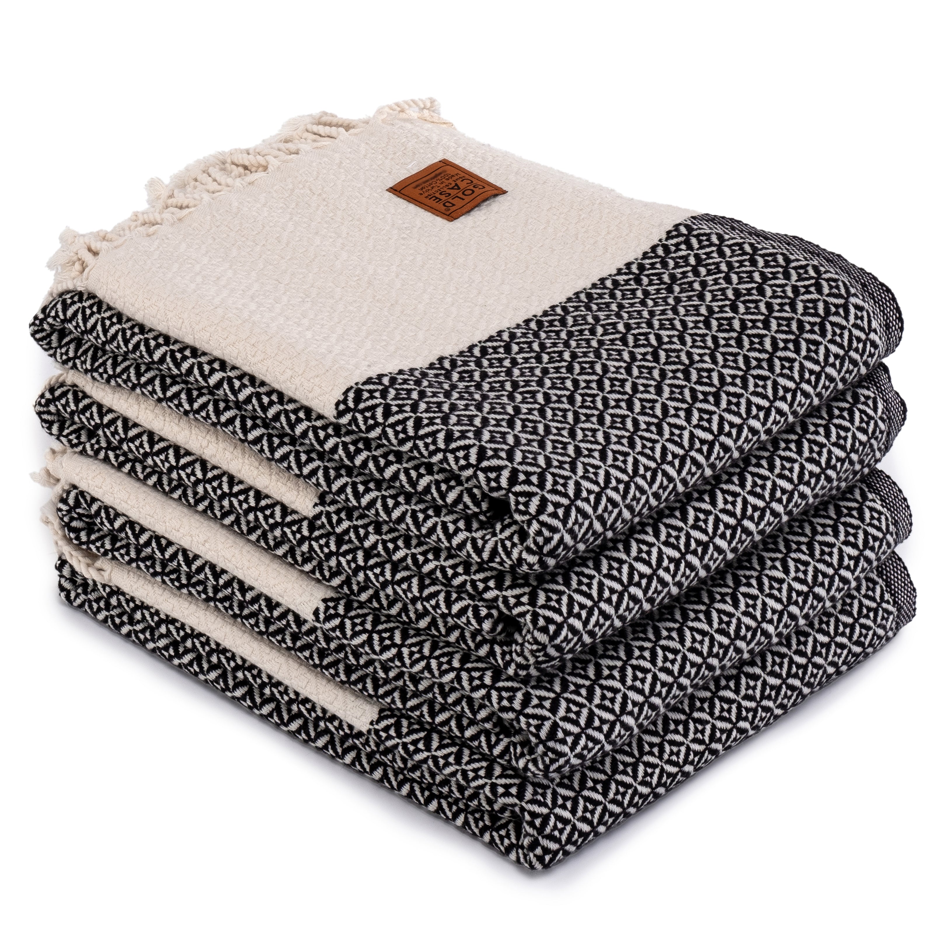 Gold CASE Turkish Hand Towels for Bathroom Set of 4 – 20 x 40'' – 100% Cotton Bathroom Towels – Aphrodite Kitchen Small Towel for Spa, Face, Tea & Dishcloth – Decorative Patterned Weave – Black