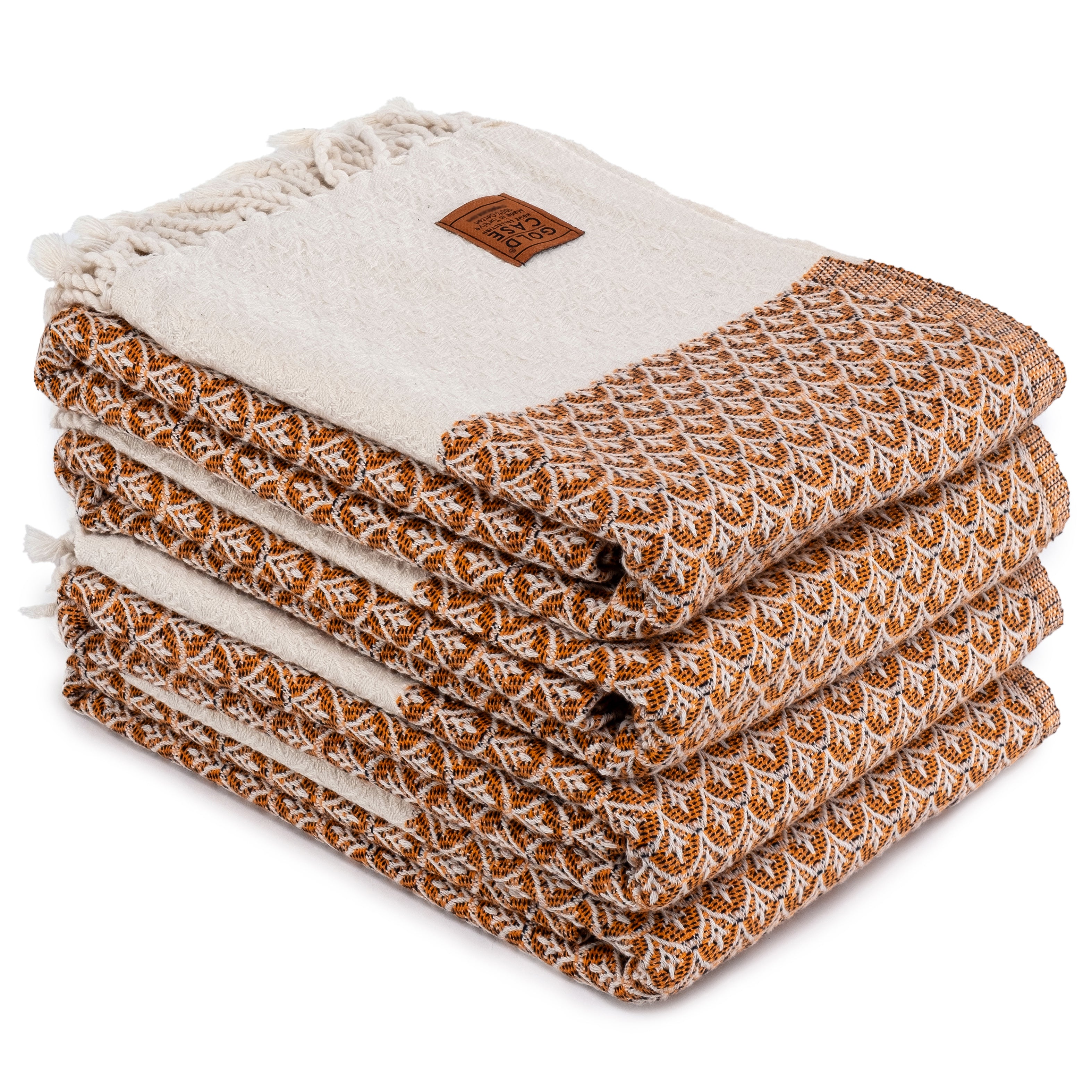 Gold CASE Turkish Hand Towels for Bathroom Set of 4 – 100% Cotton Bathroom Towels – Helen Kitchen Small Towel for Spa, Face, Tea & Dishcloth – Decorative Patterned Weave – Orange
