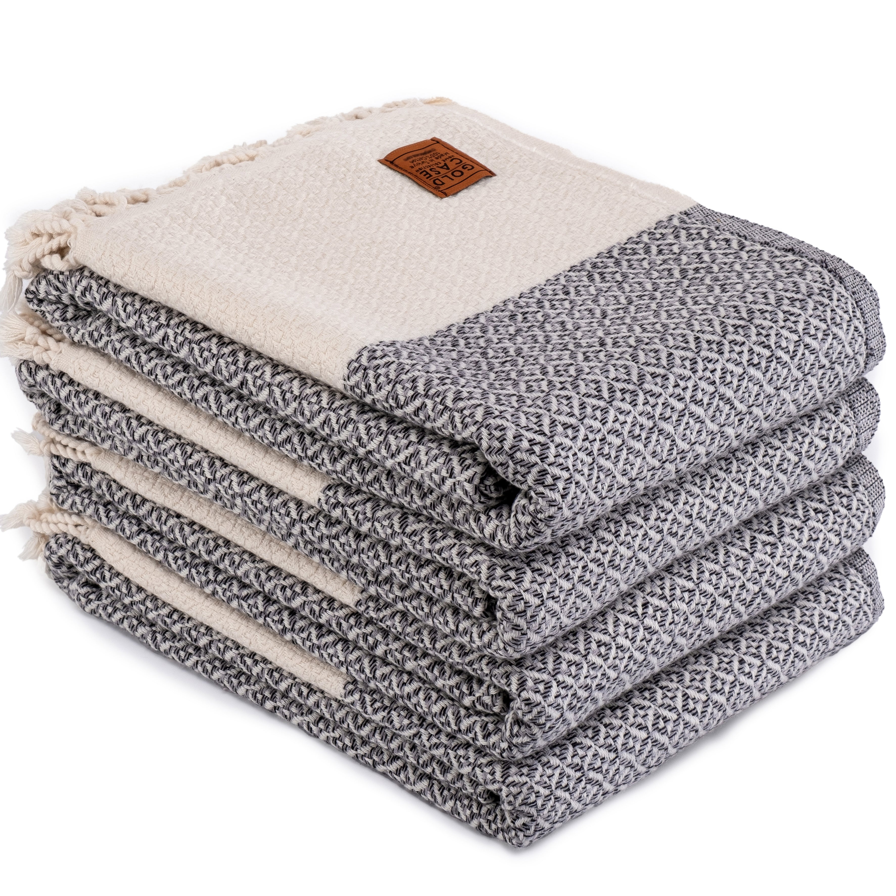 Gold CASE Turkish Hand Towels for Bathroom Set of 4 – 20 x 40'' – 100% Cotton Bathroom Towels – Aphrodite Kitchen Small Towel for Spa, Face, Tea & Dishcloth – Decorative Patterned Weave – Grey