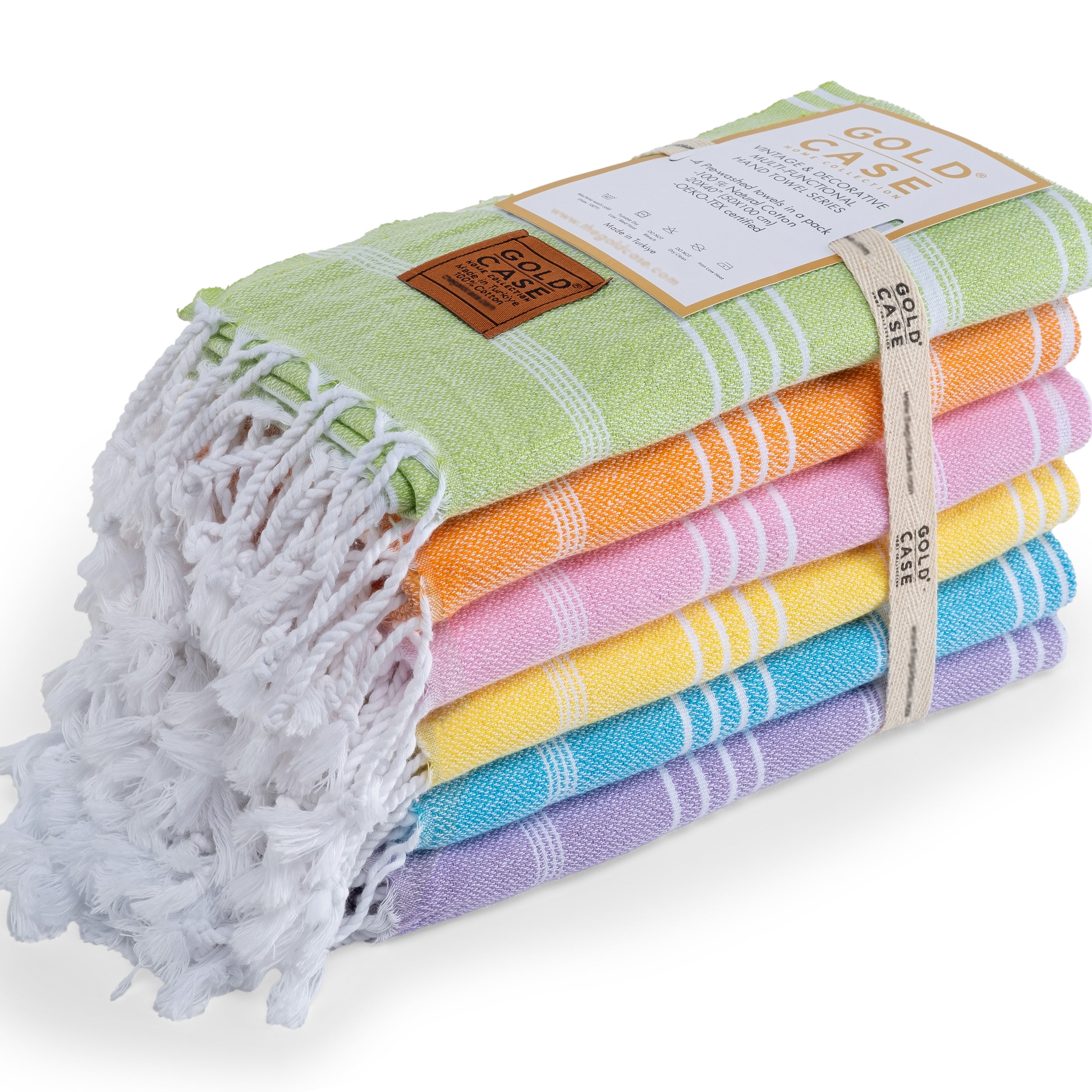 Gold CASE LYCIA Turkish Beach Towel Set of 6 – 100% Cotton Turkish Beach Towels Bulk 70 x 38'' – LYCIA Oversized, Quick Dry & Sand Free Beach Towel – Lightweight Towels Set in Multi Color Tones