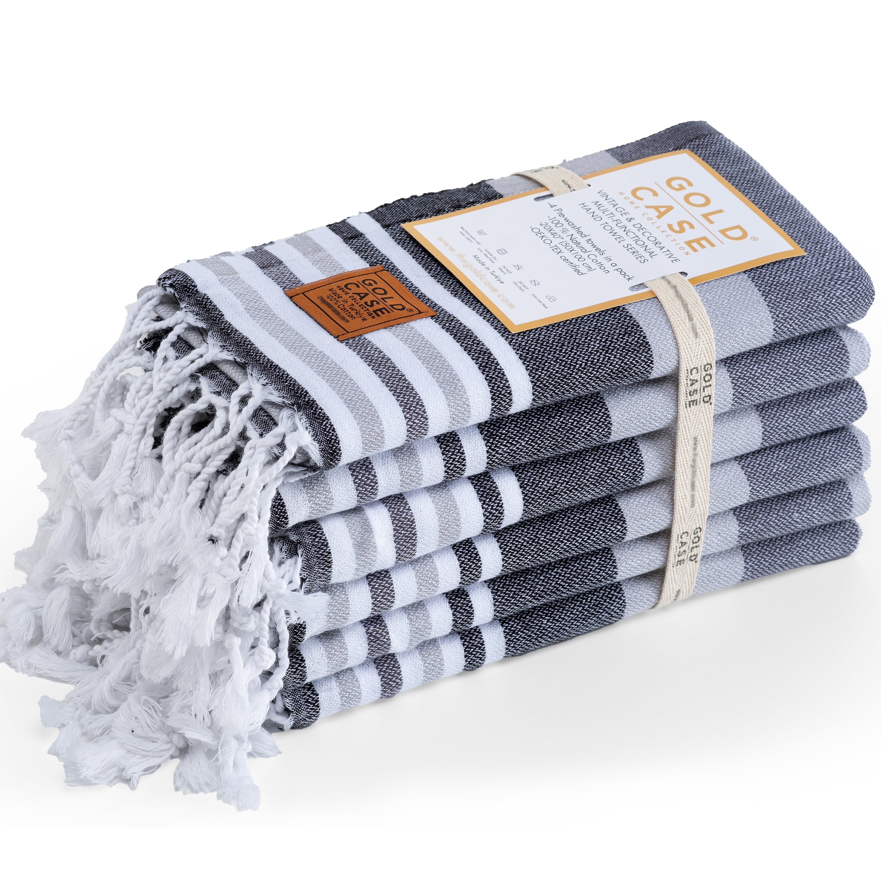 Gold CASE Turkish Beach Towel Set of 6 – 100% Cotton Large Turkish Bath Towels 70 x 38'' – OLYMPOS Oversized, Quick Dry & Sand Free Beach Towel – Lightweight Towels Set - Black