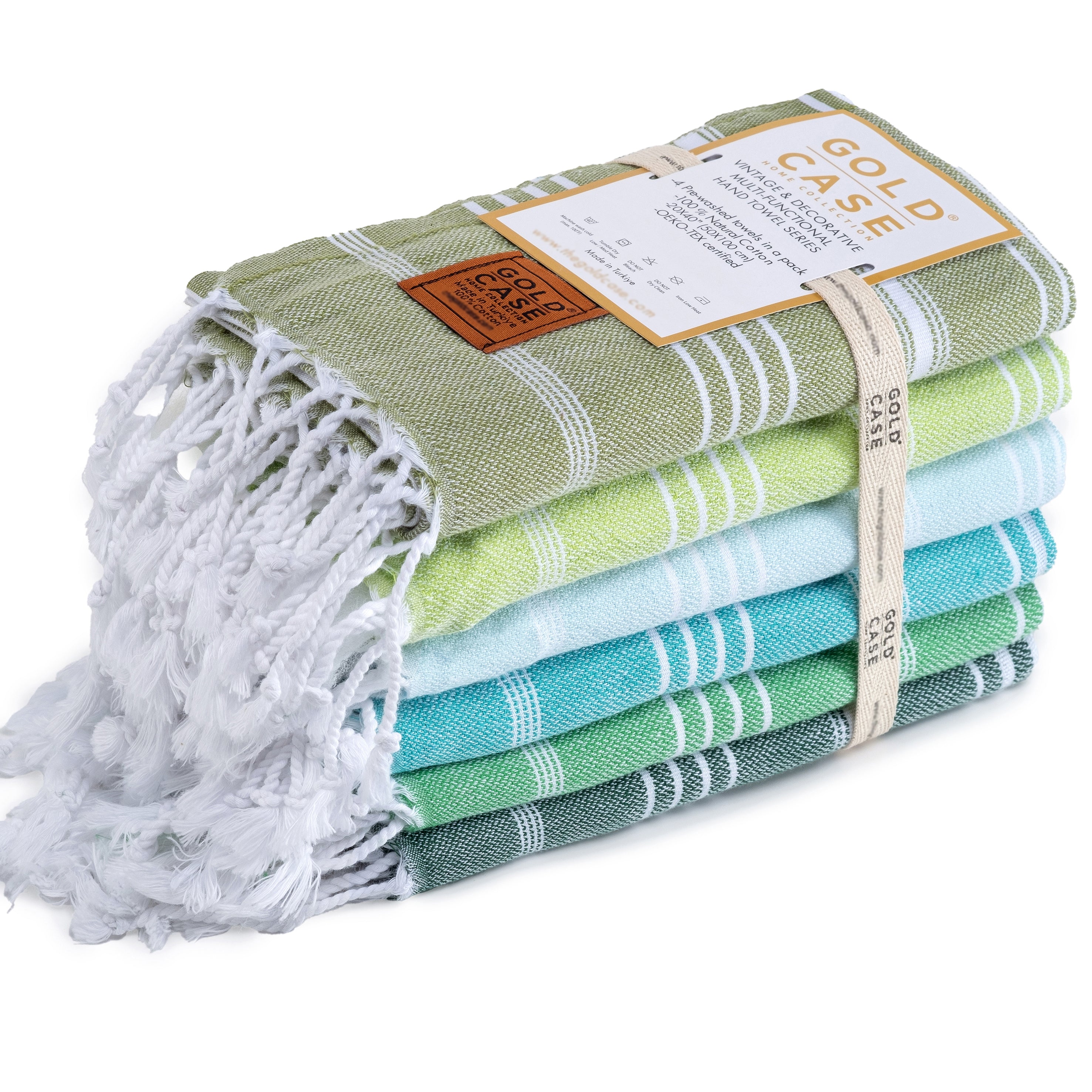 Gold CASE LYCIA Turkish Beach Towel Set of 6 – 100% Cotton Turkish Beach Towels Bulk 70 x 38'' – LYCIA Oversized, Quick Dry & Sand Free Beach Towel – Lightweight Towels Set in Tones of Green