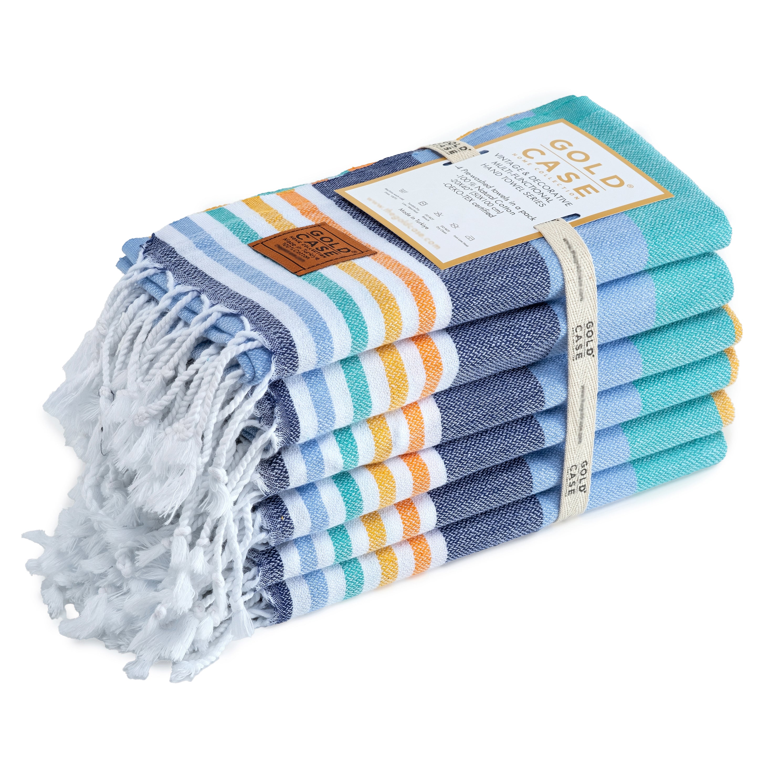 Gold CASE Turkish Beach Towel Set of 6 – 100% Cotton Large Bath Towels 70 x 38'' – OLYMPOS Oversized, Quick Dry & Sand Free Beach Towel – Lightweight Turkish Towels Set - Multicolor-1