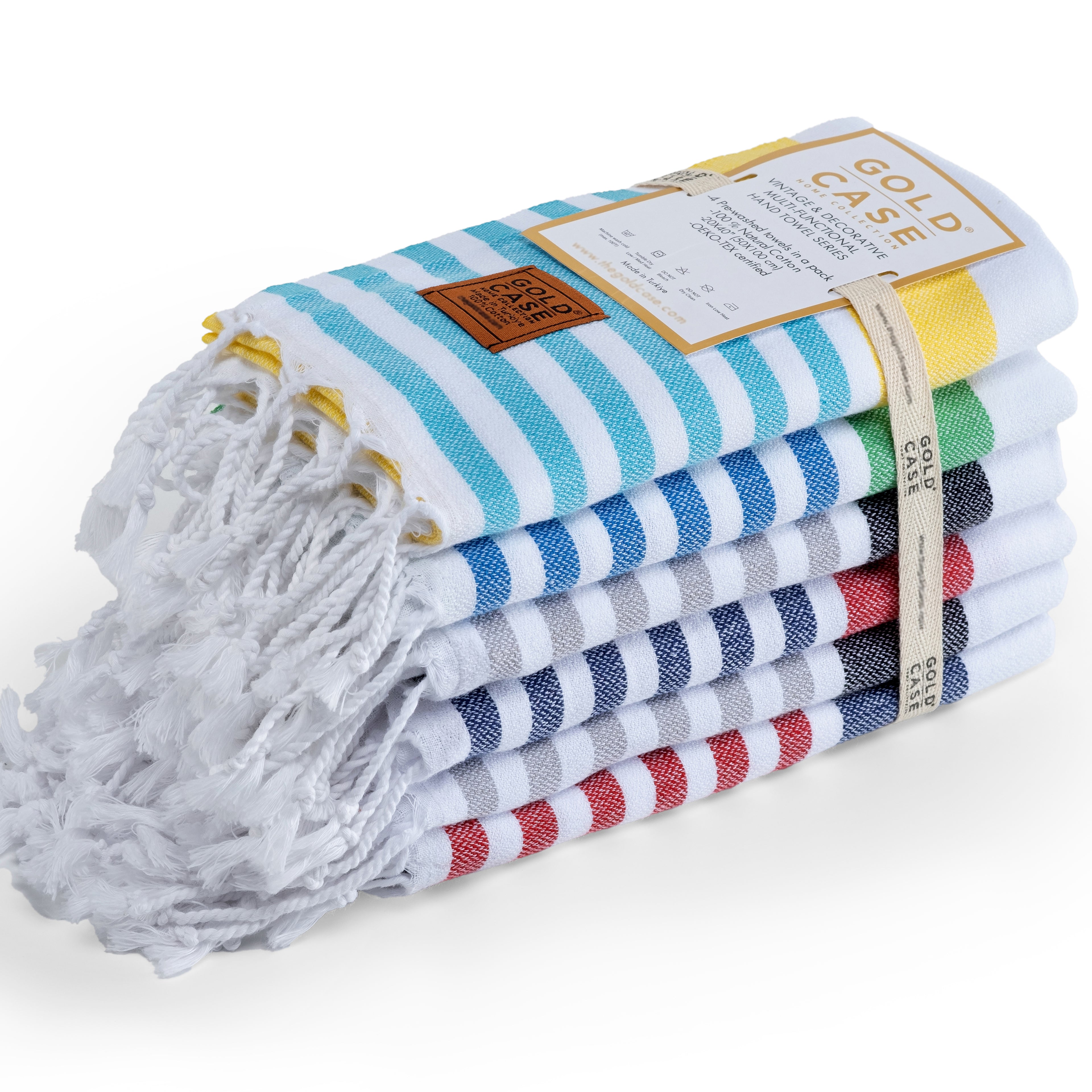 Gold CASE Turkish Beach Towel Set of 6 – 100% Cotton Large Bath Towels 70 x 38'' – LYCIA Oversized, Quick Dry & Sand Free Beach Towel – Lightweight Turkish Towels Set - Multicolor-2