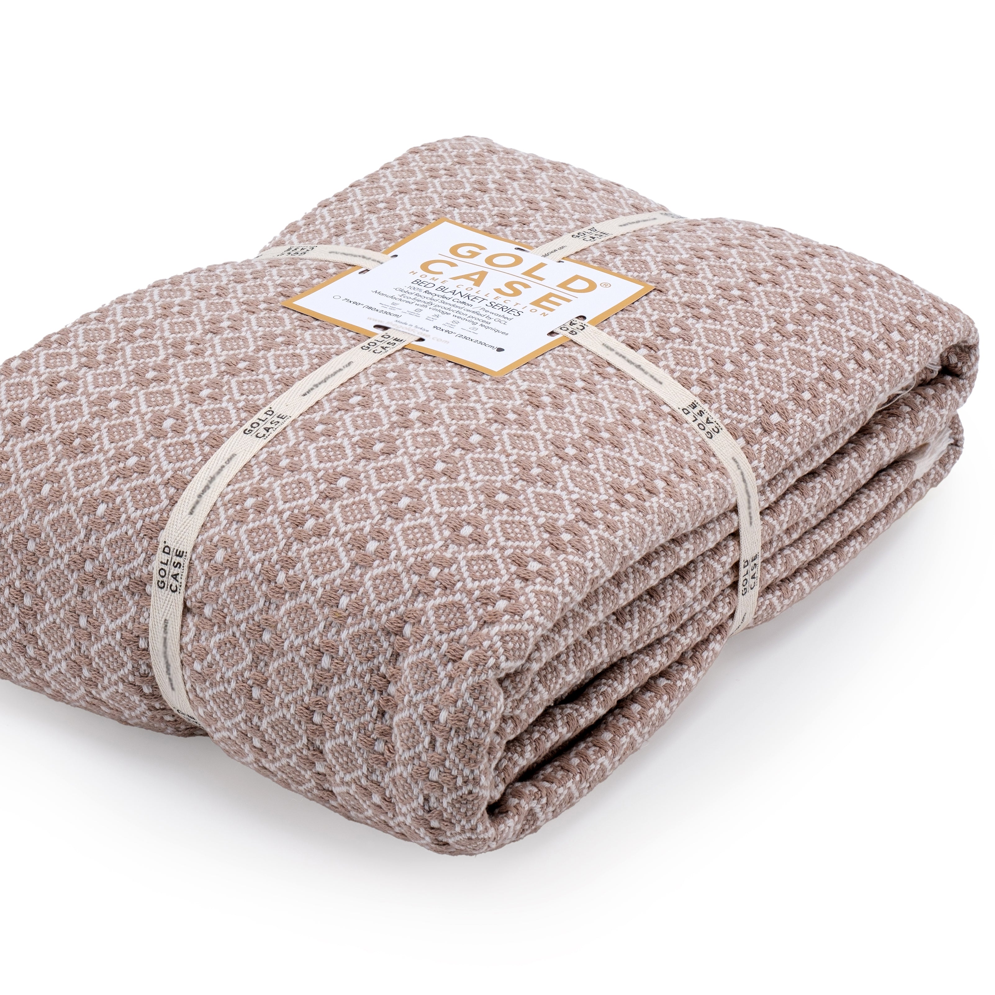 Gold Case Throw Blanket for Couch - 100% Recycled Turkish Cotton Blankets & Throws - Retro Soft Throw Blankets for Living Room - Boho Decorative Woven Couch Blanket - 50x60 - Beige