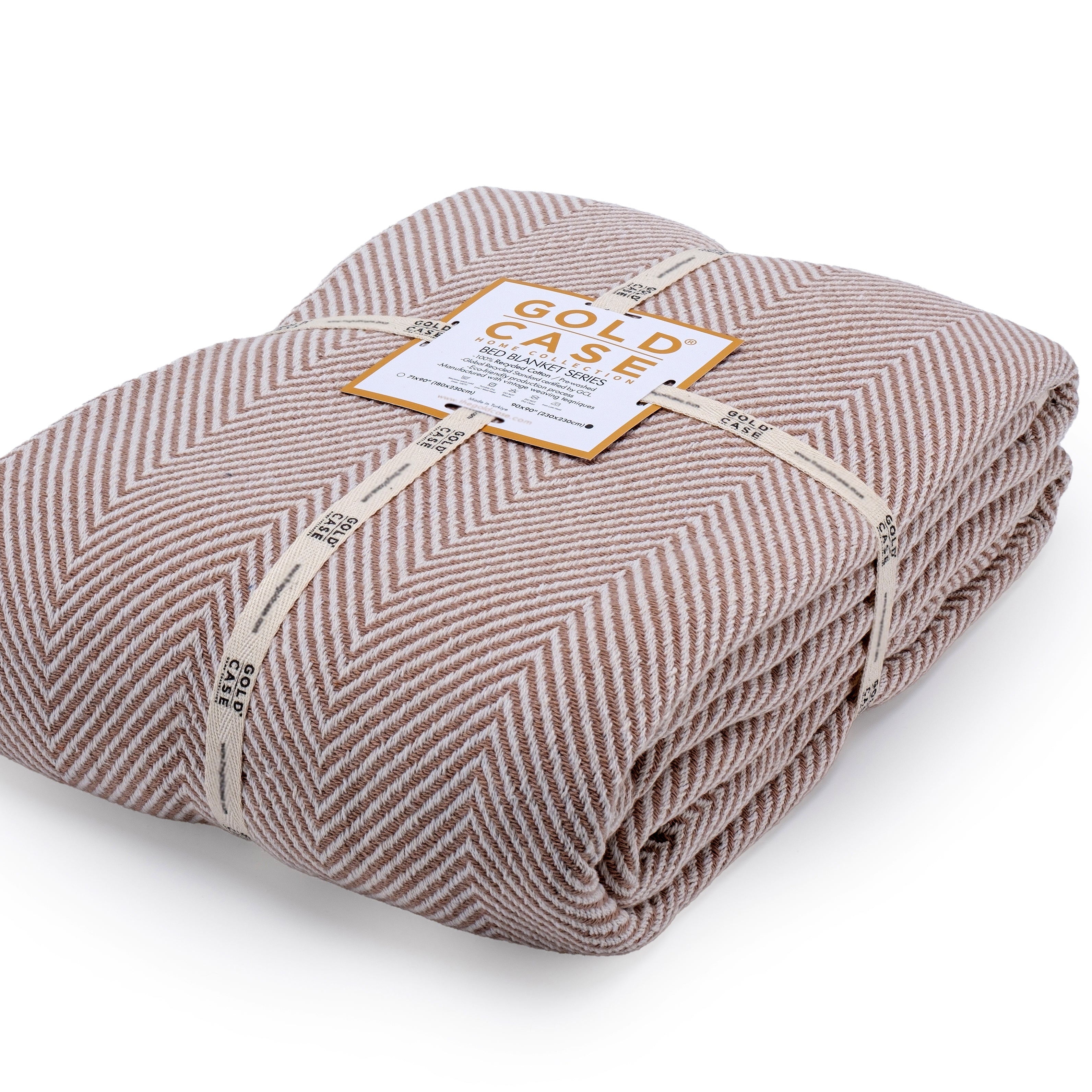 Gold Case Throw Blanket for Couch – 100% Recycled Turkish Cotton Blankets & Throws – Elegant Decorative Throw Blankets for Living Room Sofa – Woven Throws for Couch – Elegant Beige – 50x60